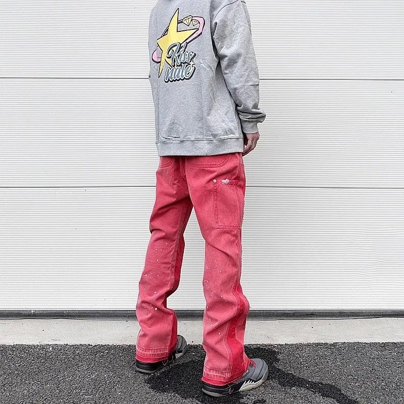 Japanese Brand Spliced Speckled Ink Micro Flare Pant Jeans Size US 33 - 2 Thumbnail
