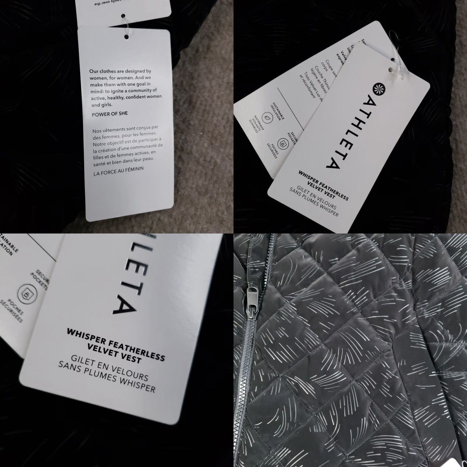 Athleta Athleta Vest Womens Small Black Full Zip Quilted Whisper Featherless Velvet Vest NWT Size S / US 4 / IT 40 - 9 Thumbnail