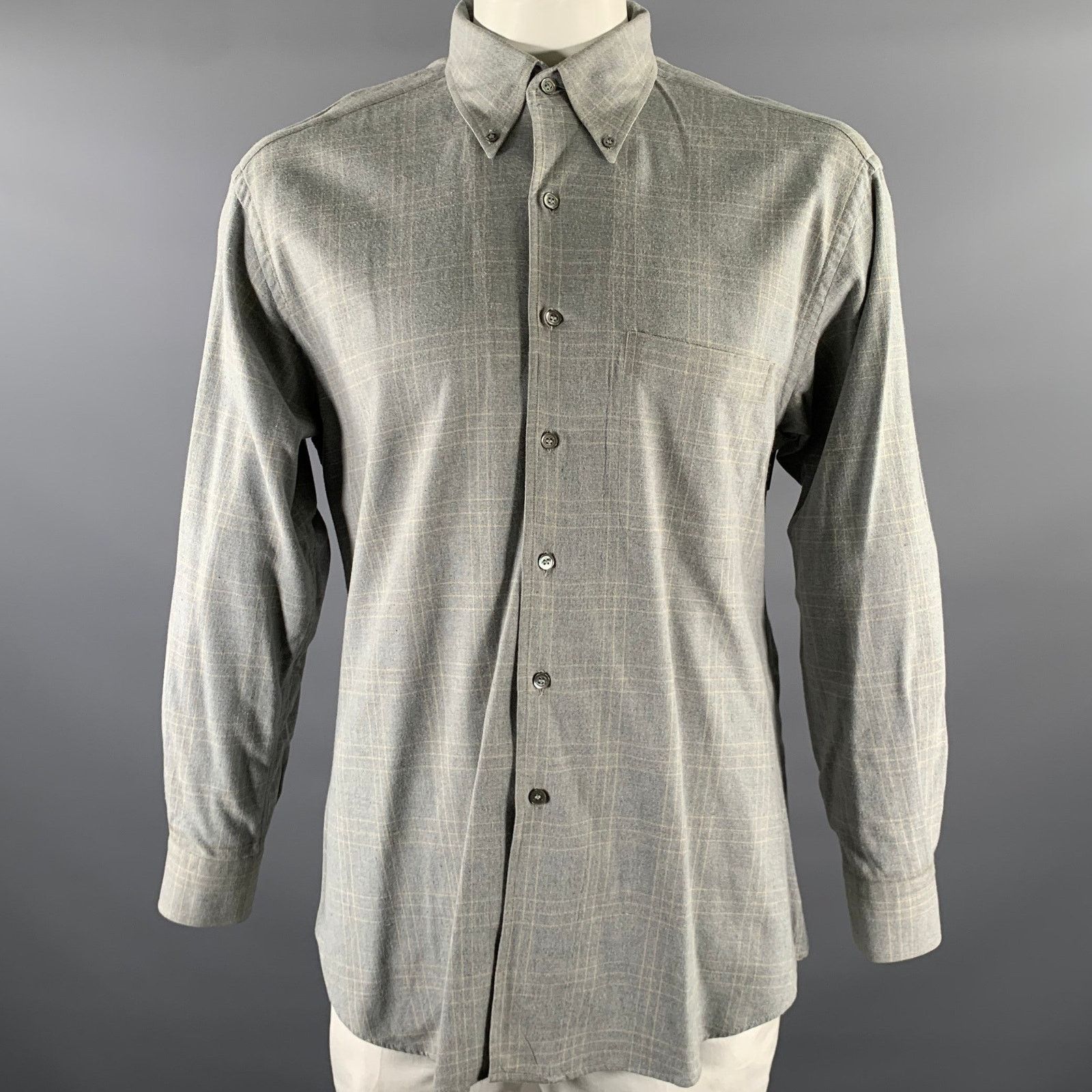 Ermenegildo Zegna ERMENEGILDO ZEGNA XL Grey Plaid Cotton Button Down Shirt Size US XL / EU 56 / 4 - 1 Thumbnail