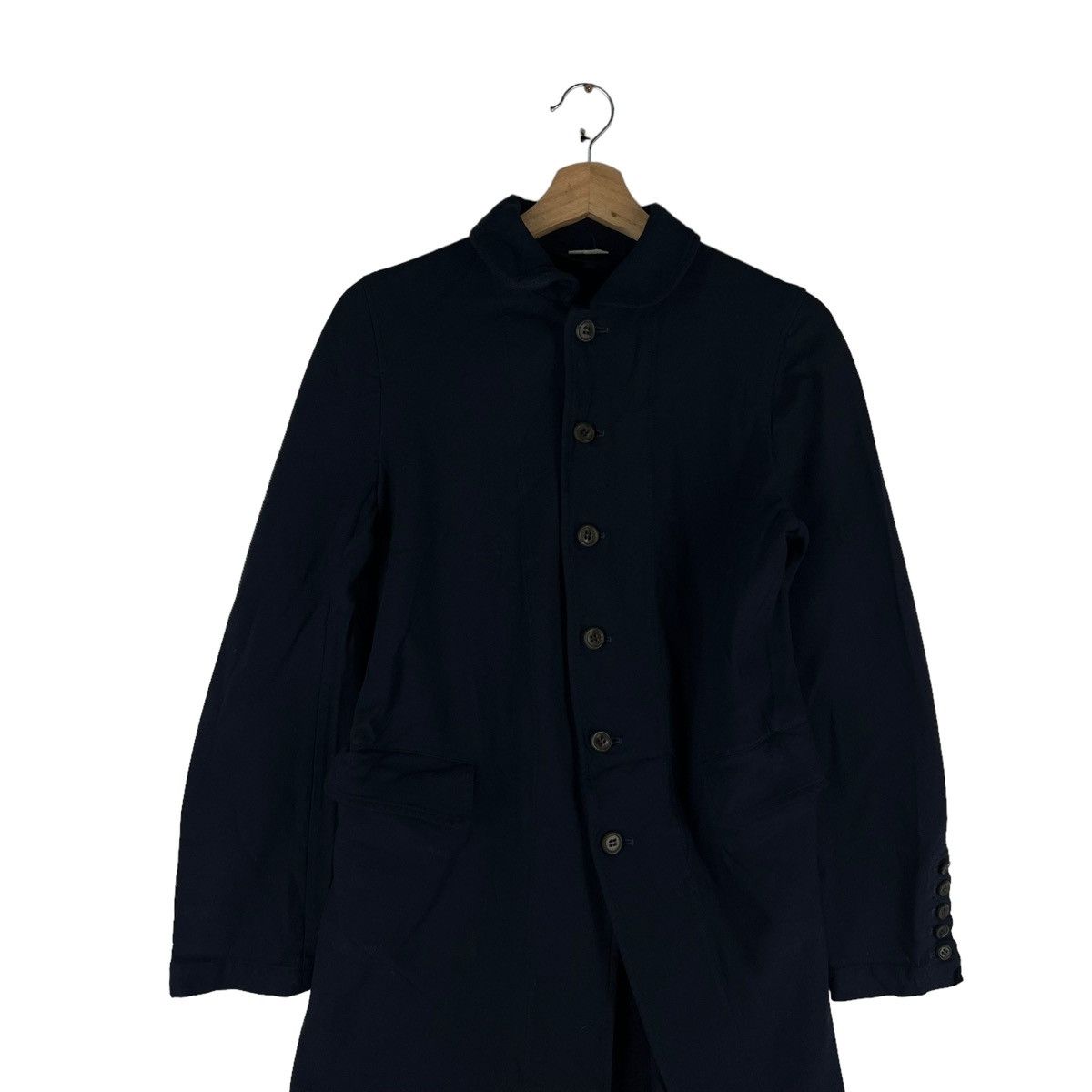 Comme des Garcons 🔥Rich Black - Vtg 80’s Long Jacket Asymmetrical Button Size M / US 6-8 / IT 42-44 - 3 Thumbnail