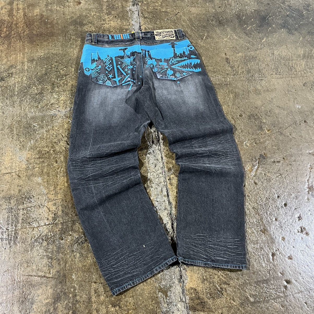 Ed Hardy × JNCO × Vintage Crazy Y2K Akademiks Jeans Baggy Embroidered Skater Wide Leg Size US 38 / EU 54 - 3 Thumbnail