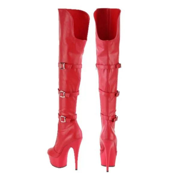 Other Delight 3018 Red Vegan Leather OTK Over the Knee Platform Th Size US 9 / IT 39 - 3 Thumbnail