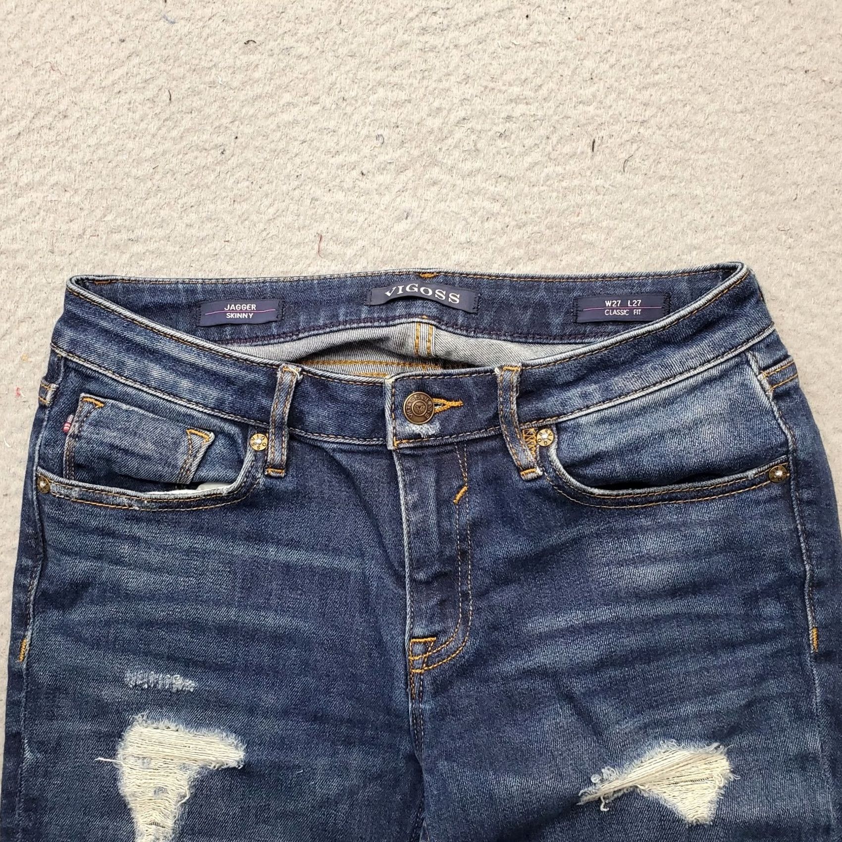 Vintage VIGOSS Jagger Jeans Womens 27x27 Blue Denim Distressed Classic Fit Skinny Leg Womens Size: 27 Blue Denim Distressed 5-Pocket Design Skinny Jeans Mens? Size 27" / US 4 / IT 40 - 7 Thumbnail