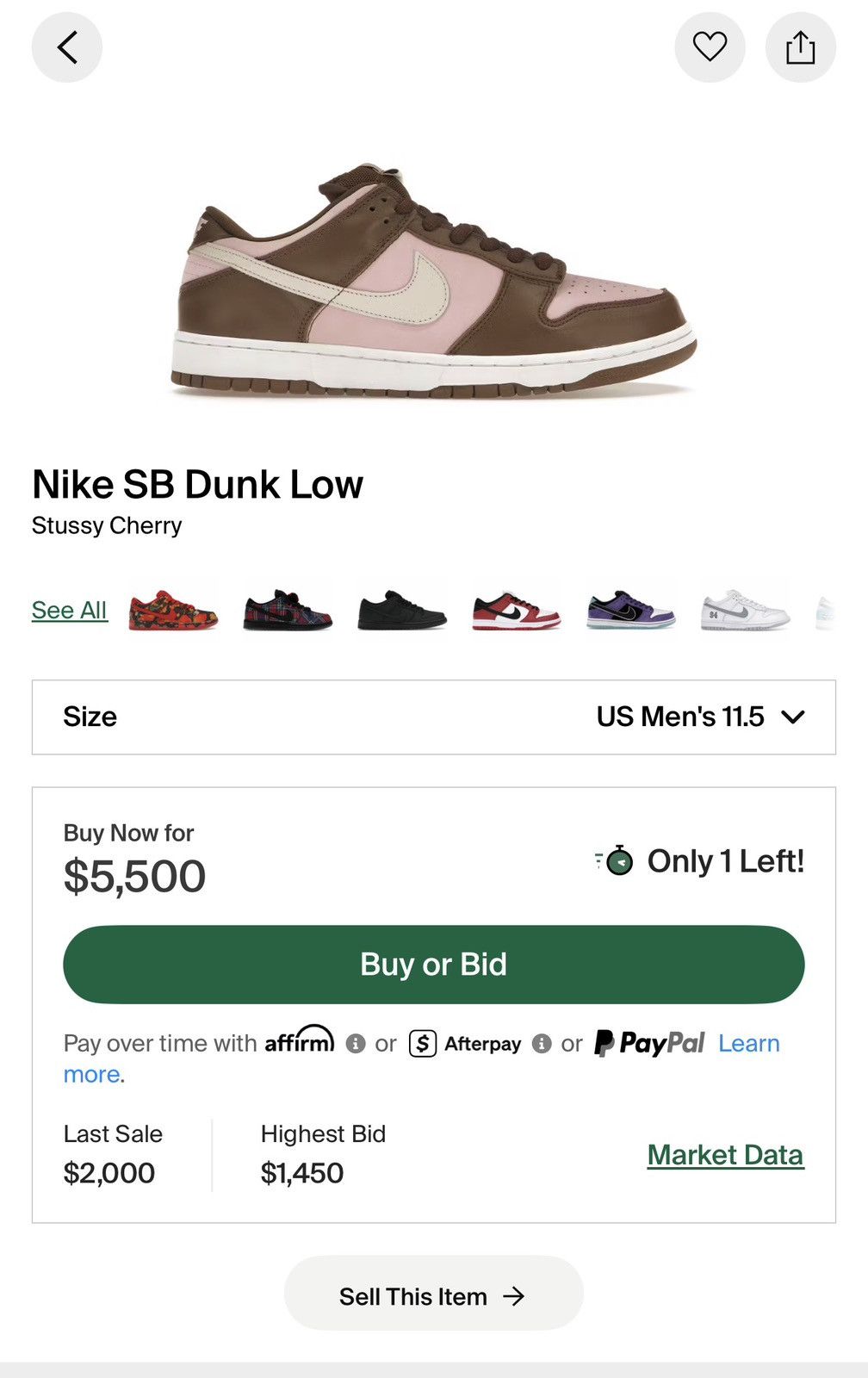 Nike × Stussy Nike SB Dunk Low Stussy Cherry 2005 Size US 11.5 / EU 44-45 - 12 Thumbnail