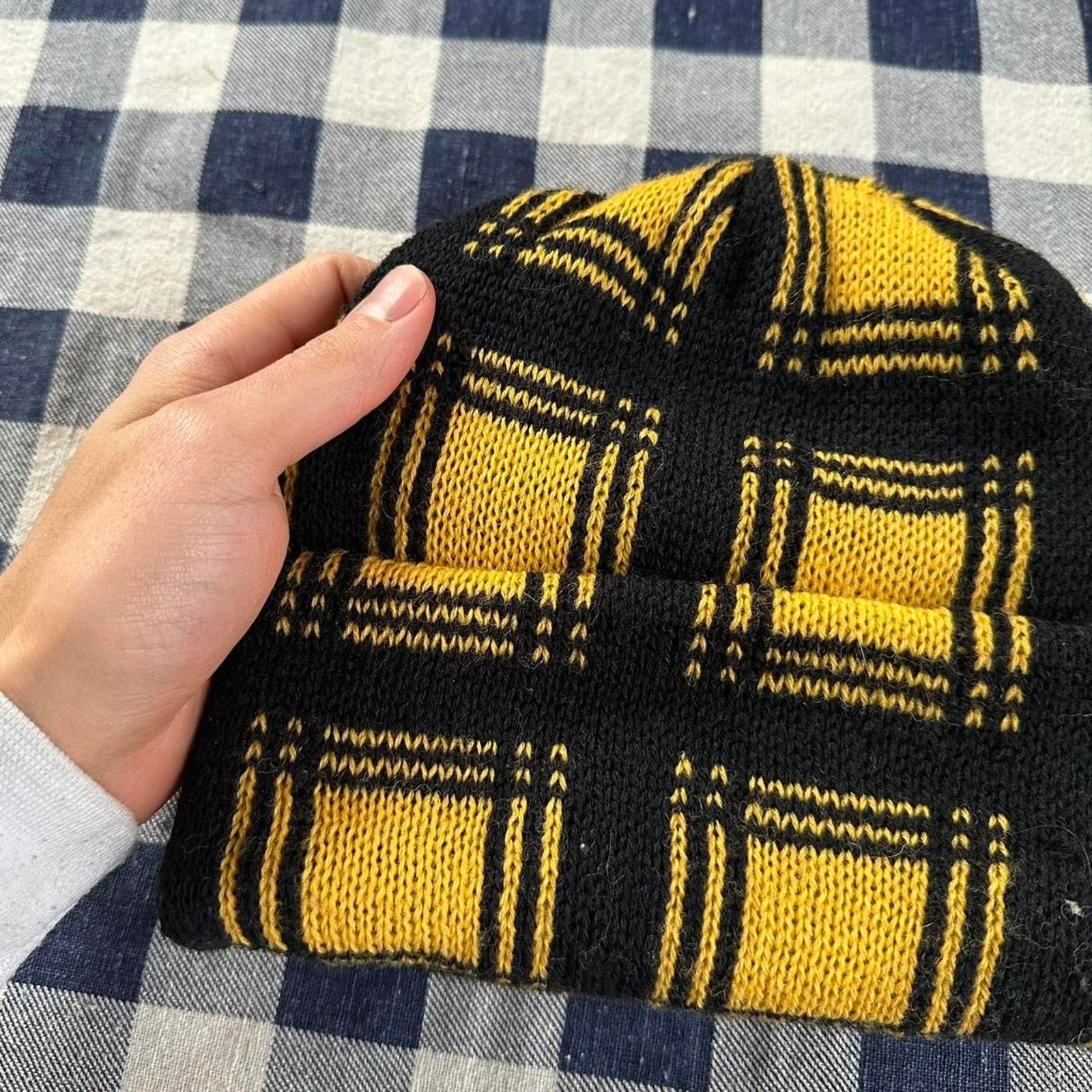 Pendleton × Vintage Vintage 80s Chunky Checkered Pendleton Wool Ski Beanie Hat Size ONE SIZE - 6 Thumbnail