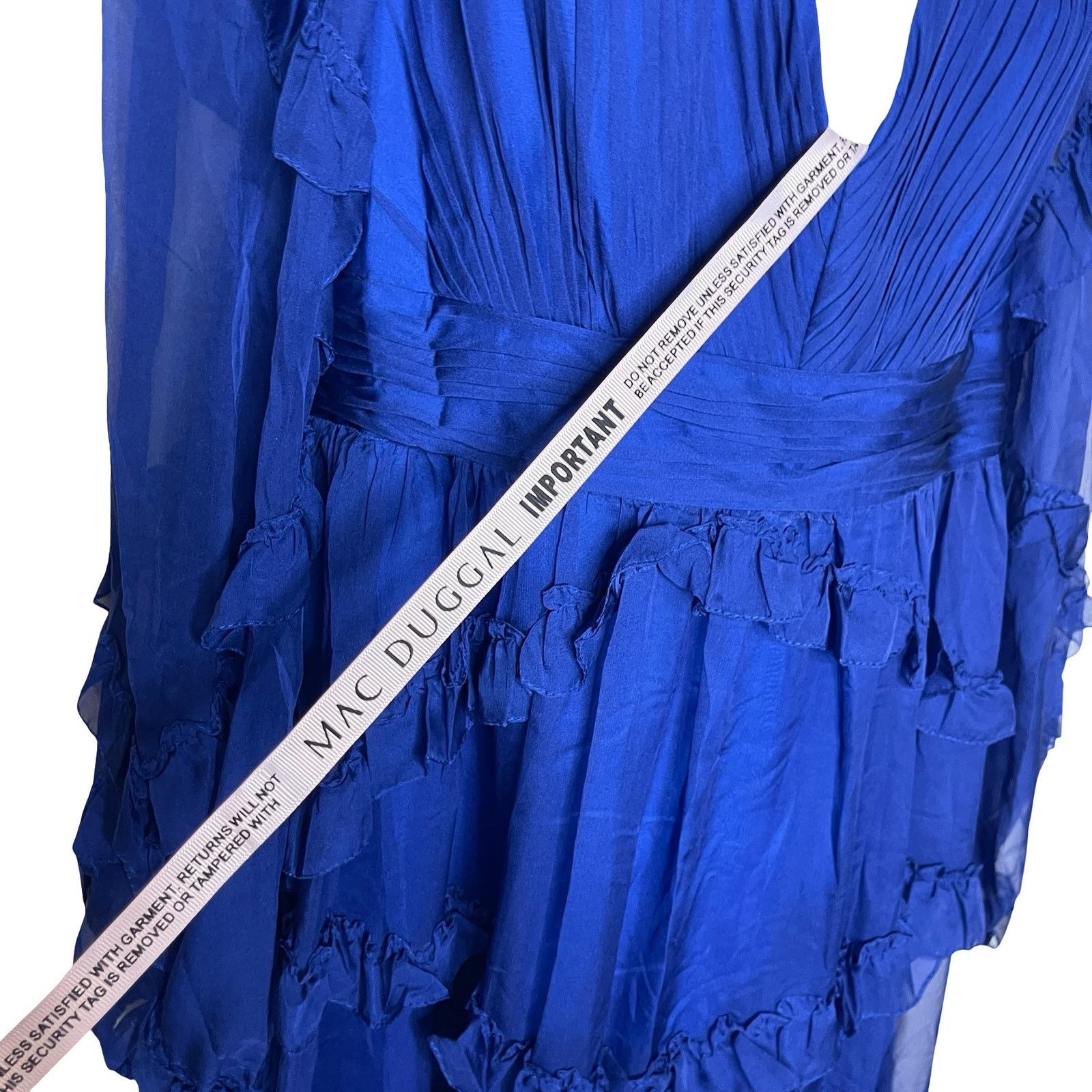 Other New Mac Duggal Blue Cascade Ruffle Puff Sleeve A Line Gown Size XL / US 12-14 / IT 48-50 - 7 Thumbnail