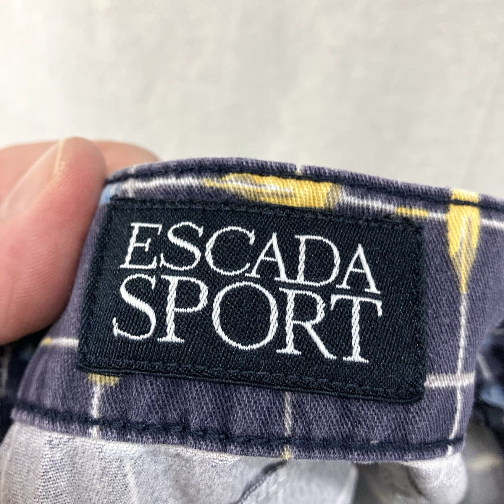 Escada VINTAGE ESCADA Sport ITALY Rowing Boat Print Pants Jeans 44 Navy Blue Knit Cotton Blend Stretch-Front Zip Regular Straight Leg 30.5 Inseam Womens Size 30" / US 8 / IT 44 - 3 Thumbnail