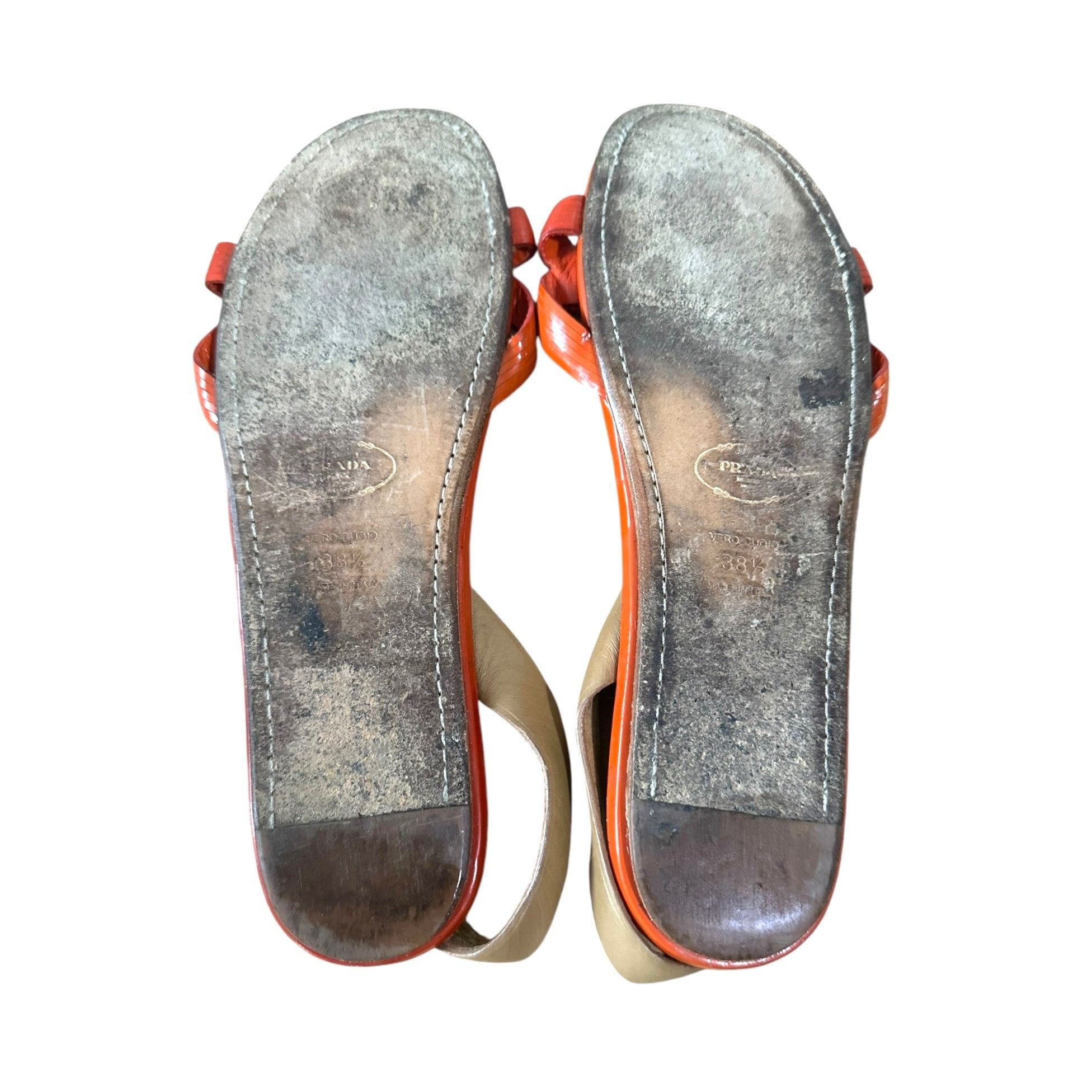 Prada Prada Flat Sling Back Sandal, Orange Patent, Size 38.5 EU Size US 8.5 / IT 38.5 - 7 Thumbnail