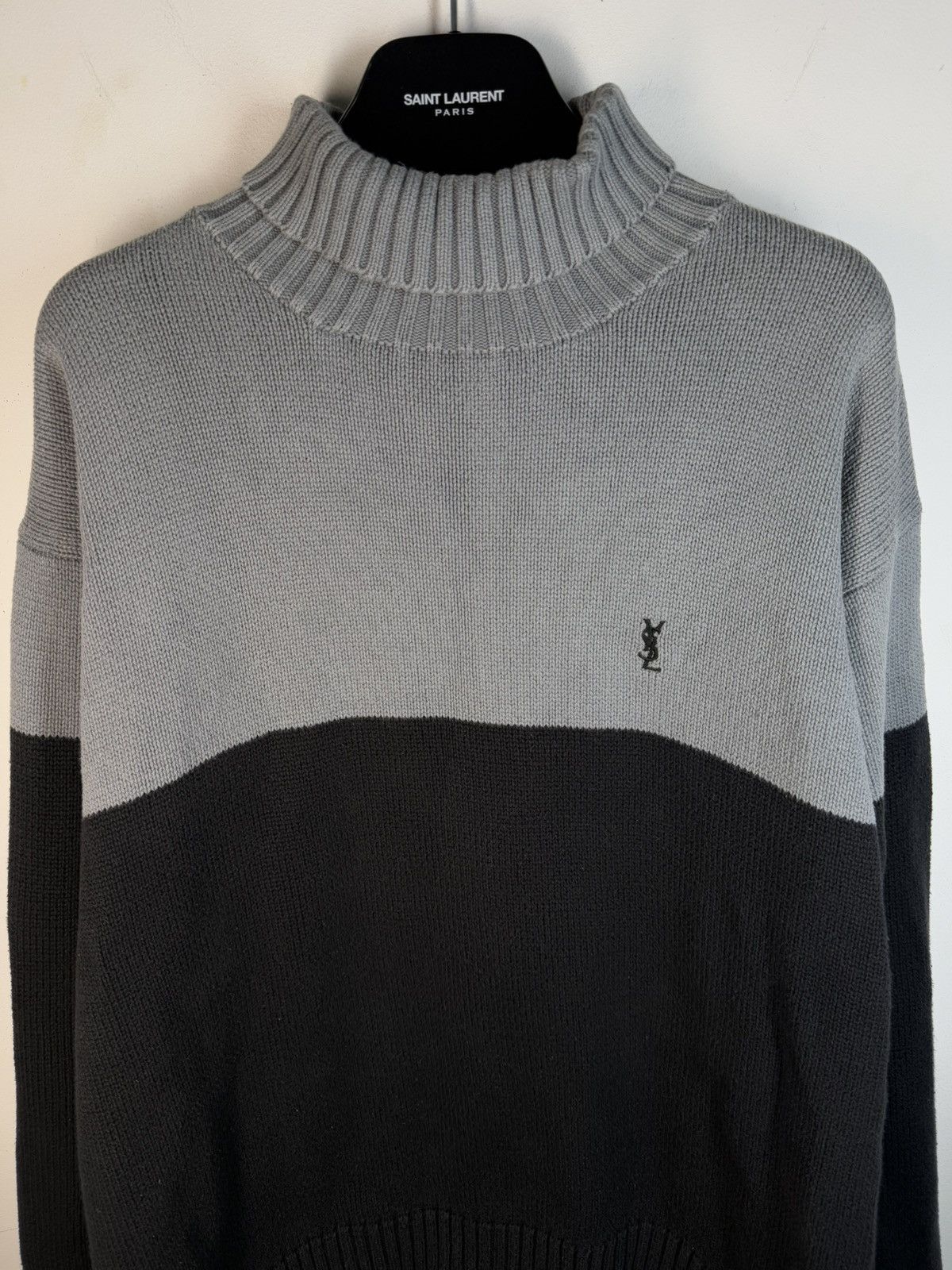 Yves Saint Laurent Grey/Black YSL Sweater Turtleneck Knit Size US XL / EU 56 / 4 - 9 Thumbnail