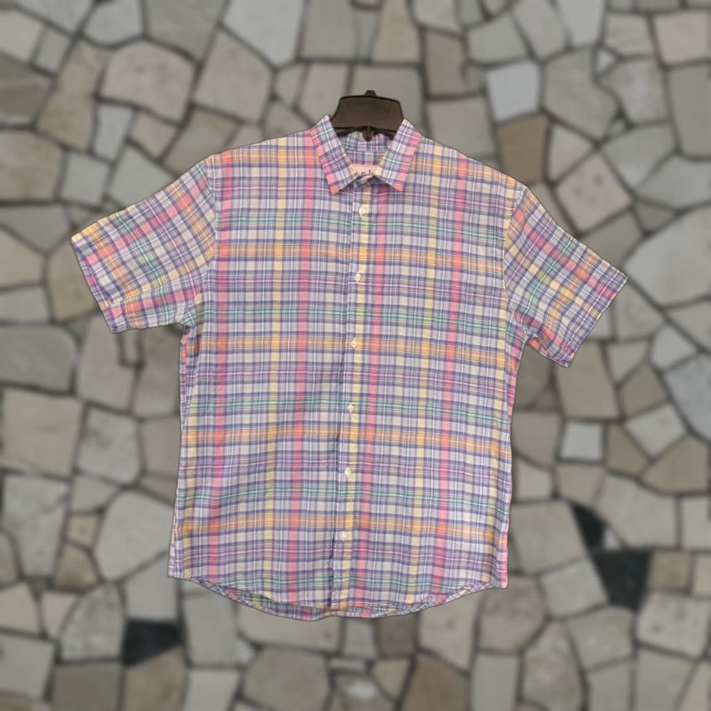 VINTAGE Frank & Eileen Button-Up Shirt Unisex Adults Medium Cotton Plaid Short Sleeve Multicolor 80s