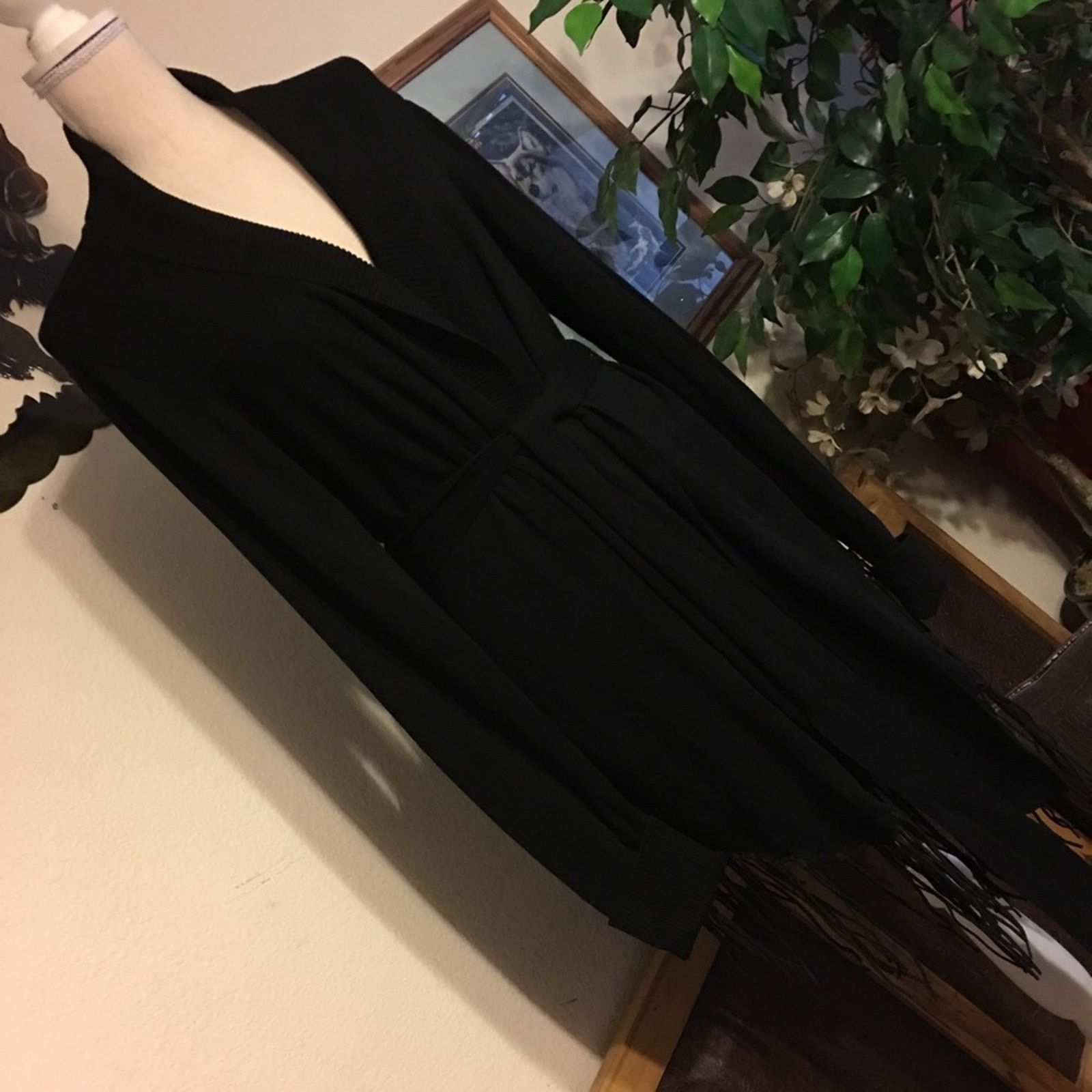 Other RXB black belted long jacket with fringe hem Size L / US 10 / IT 46 - 2 Thumbnail