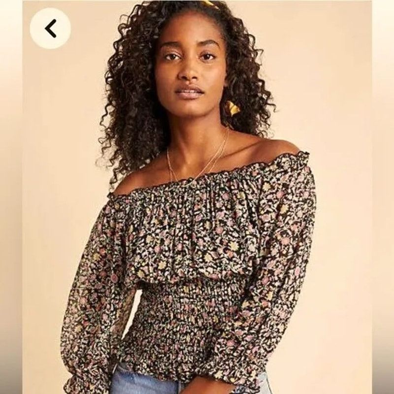 Anthropologie Anthropologie Lucia Smocked Off The Shoulder Chiffon Top XS Size XS / US 0-2 / IT 36-38 - 6 Thumbnail