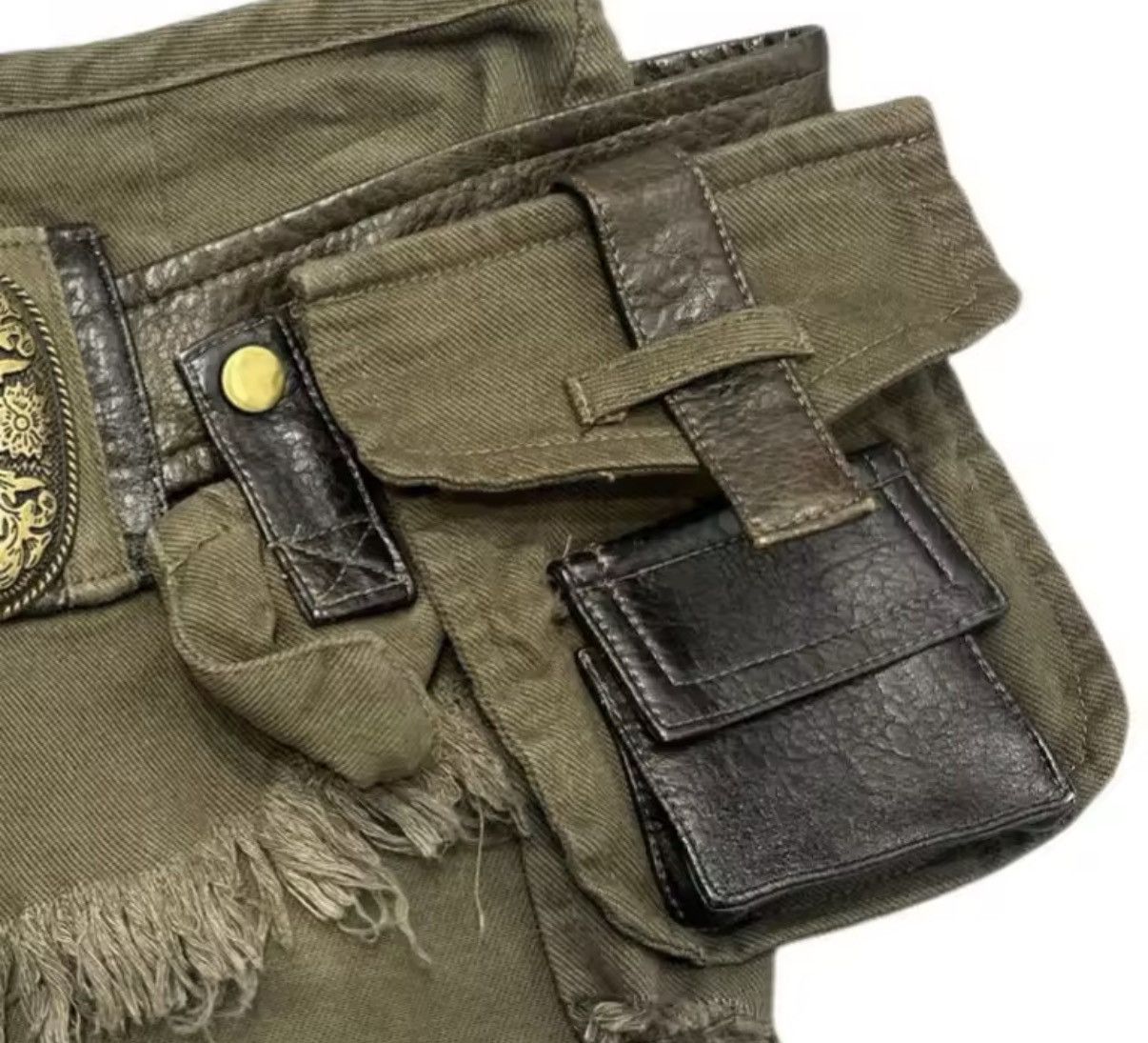 Japanese Brand Patchwork Punk Green Distressed Y2K Shorts Size 27" / US 4 / IT 40 - 2 Thumbnail