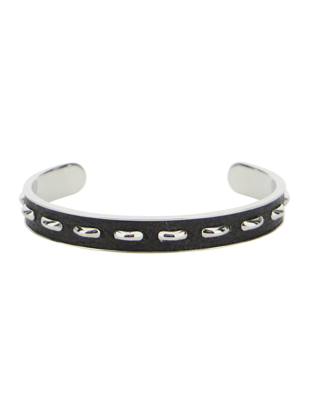 Fendi Silver-Colored Bracelet with Leather Details and Open Design in Brass Man Size ONE SIZE - 1 Thumbnail