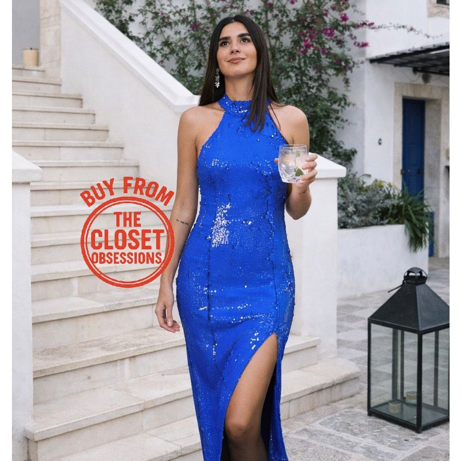 ZARA Blue Sequin Midi Dress NWT
