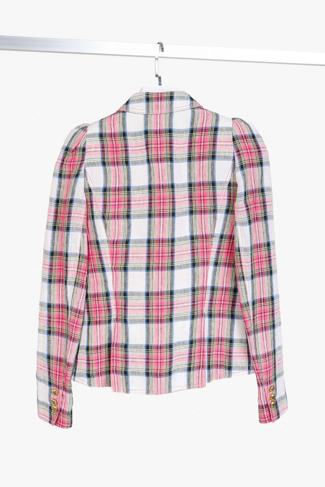 SMYTHE Smythe SS/20 Madras Plaid Pouf Sleeve One Button Blazer Size S / US 4 / IT 40 - 2 Thumbnail