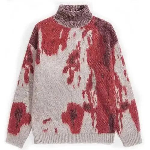 image of Vintage Men's Loose Sweater With Graffiti Y2K in Red (Size Medium)