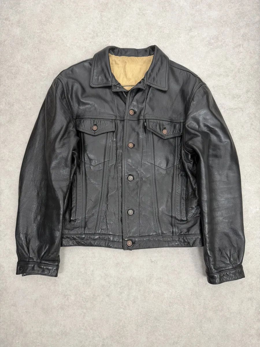Levi's Levis Black Leather Bomber Trucker Jacket Size US M / EU 48-50 / 2 - 1 Thumbnail