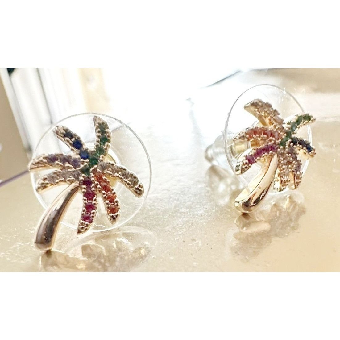 Handmade Palm Tree Earrings Rhinestones Posts 0. 25 in L New Cruise I Size ONE SIZE - 8 Thumbnail