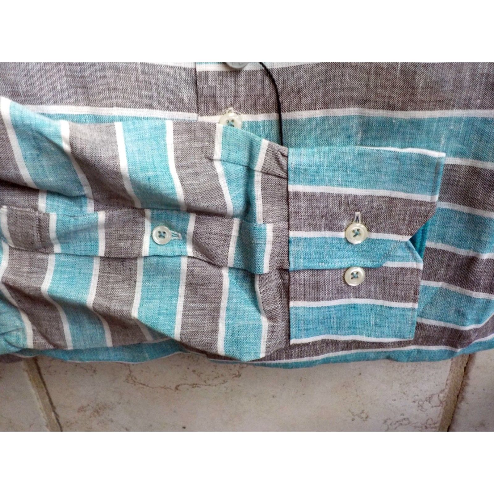 Vintage Viyella Shirt Turquoise Gray 100% Cotton Striped Button-Front Button-Down M Mens Sized Shirt Size US M / EU 48-50 / 2 - 4 Thumbnail