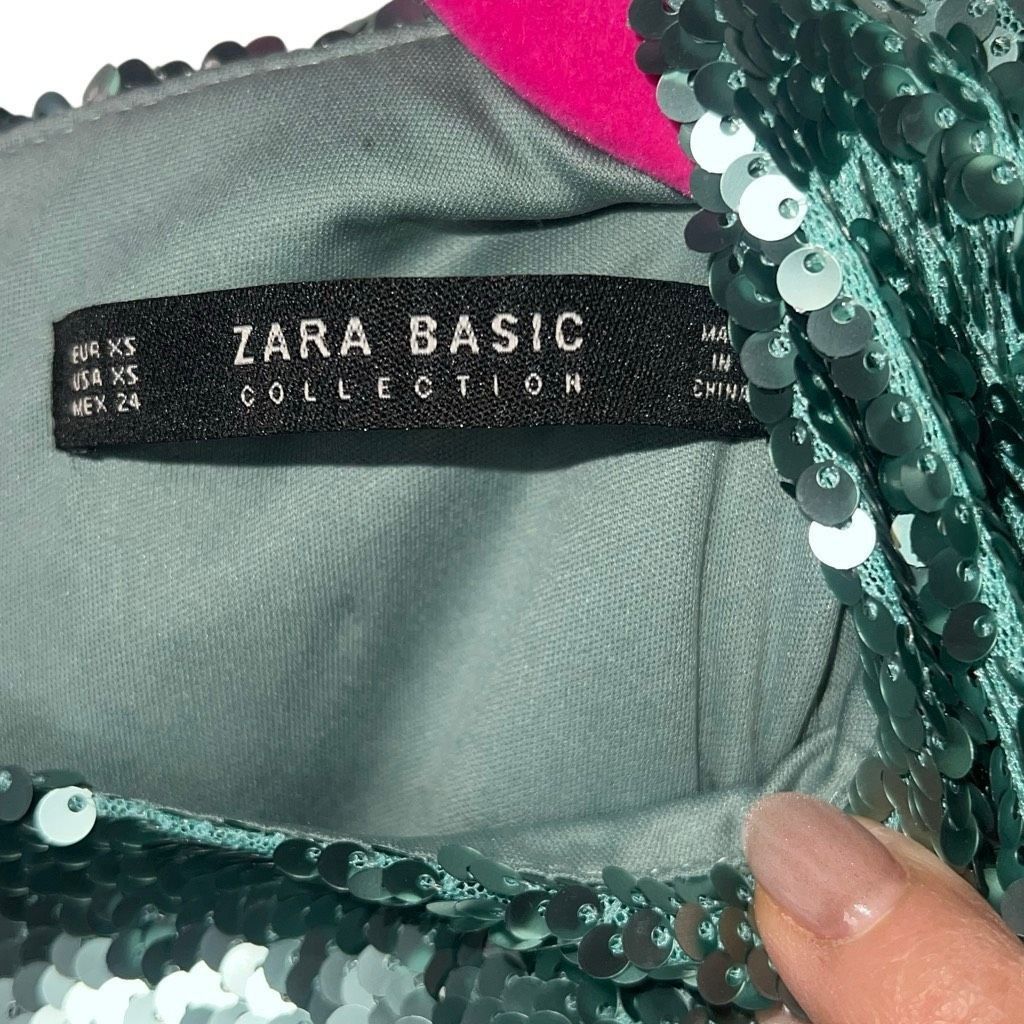 Zara Zara Basic Collection Green Sequin Mini Dress XS Size XS / US 0-2 / IT 36-38 - 12 Thumbnail