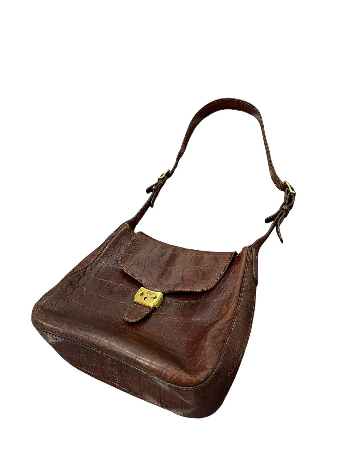 Genuine Leather Crocodile Embossed The Bridge Italy Leather Shoulder Bag Size ONE SIZE - 6 Thumbnail