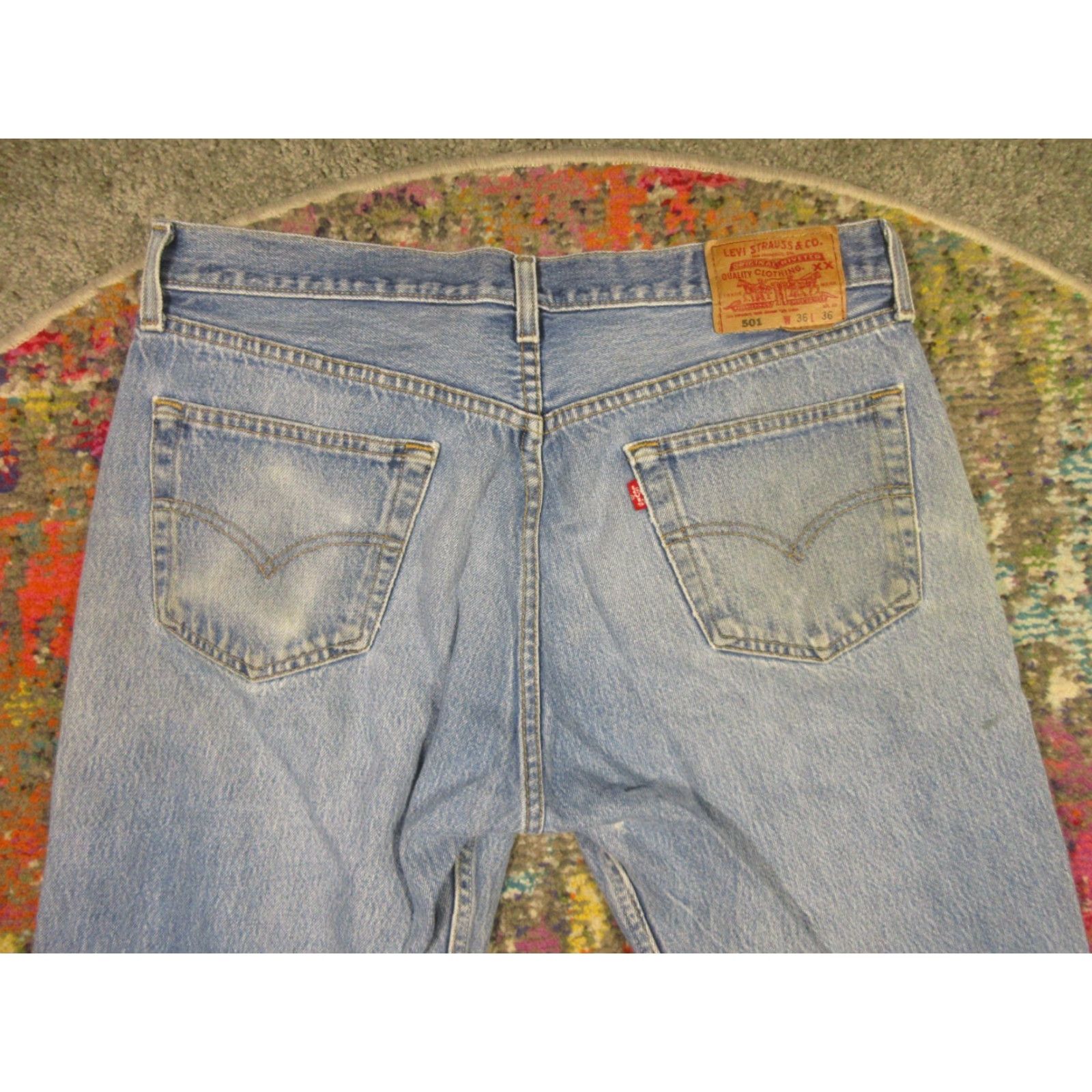 Levi's VINTAGE Levi's 501 Jeans Denim Pants Classic Button Fly Original Fit Men 35x34 Blue Mid Wash Distressed 501 Model USA American Size US 35 - 4 Thumbnail