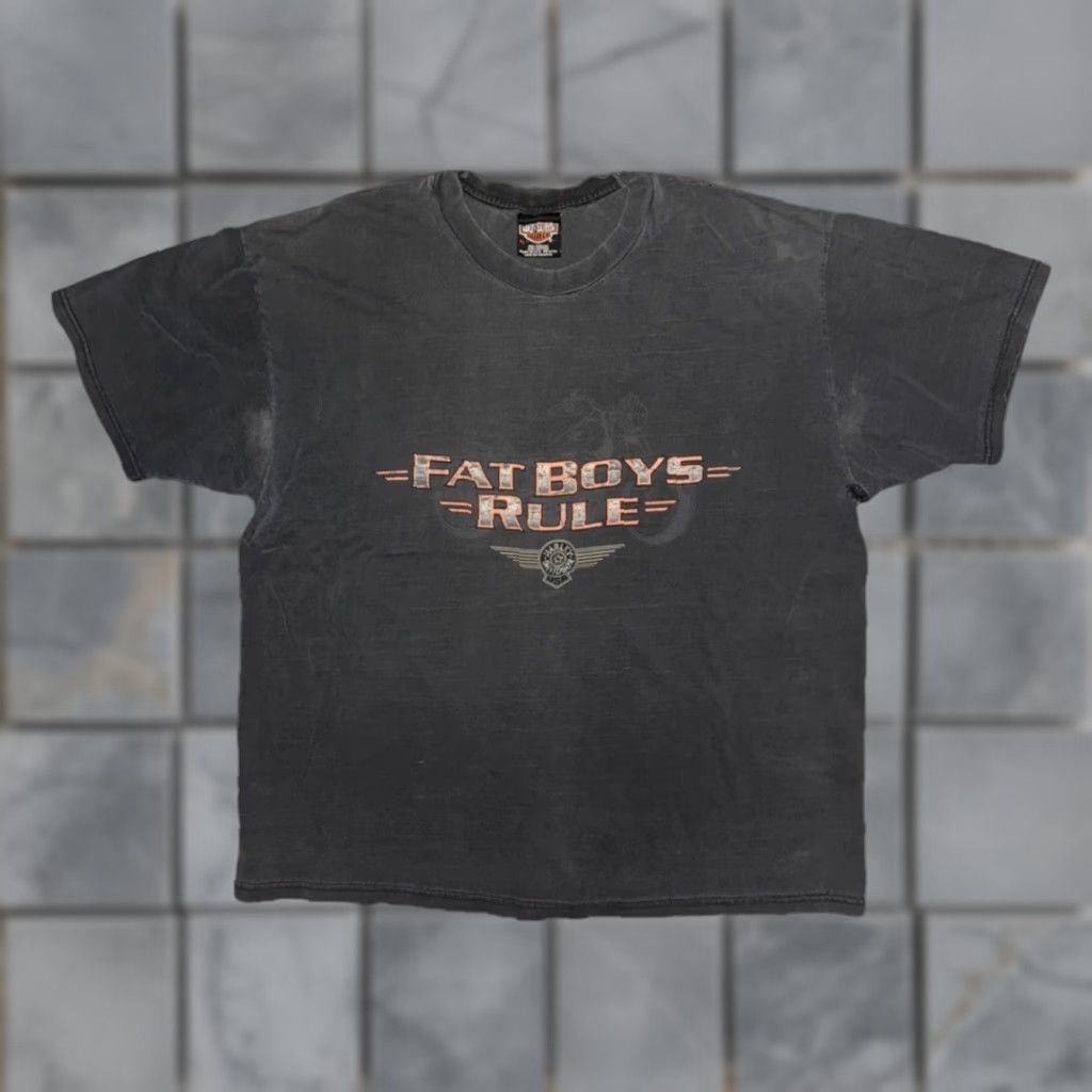 VINTAGE Harley-Davidson T-Shirt Fat Boys Rule USA Black XL Mens Graphic Print 90s Biker Tee