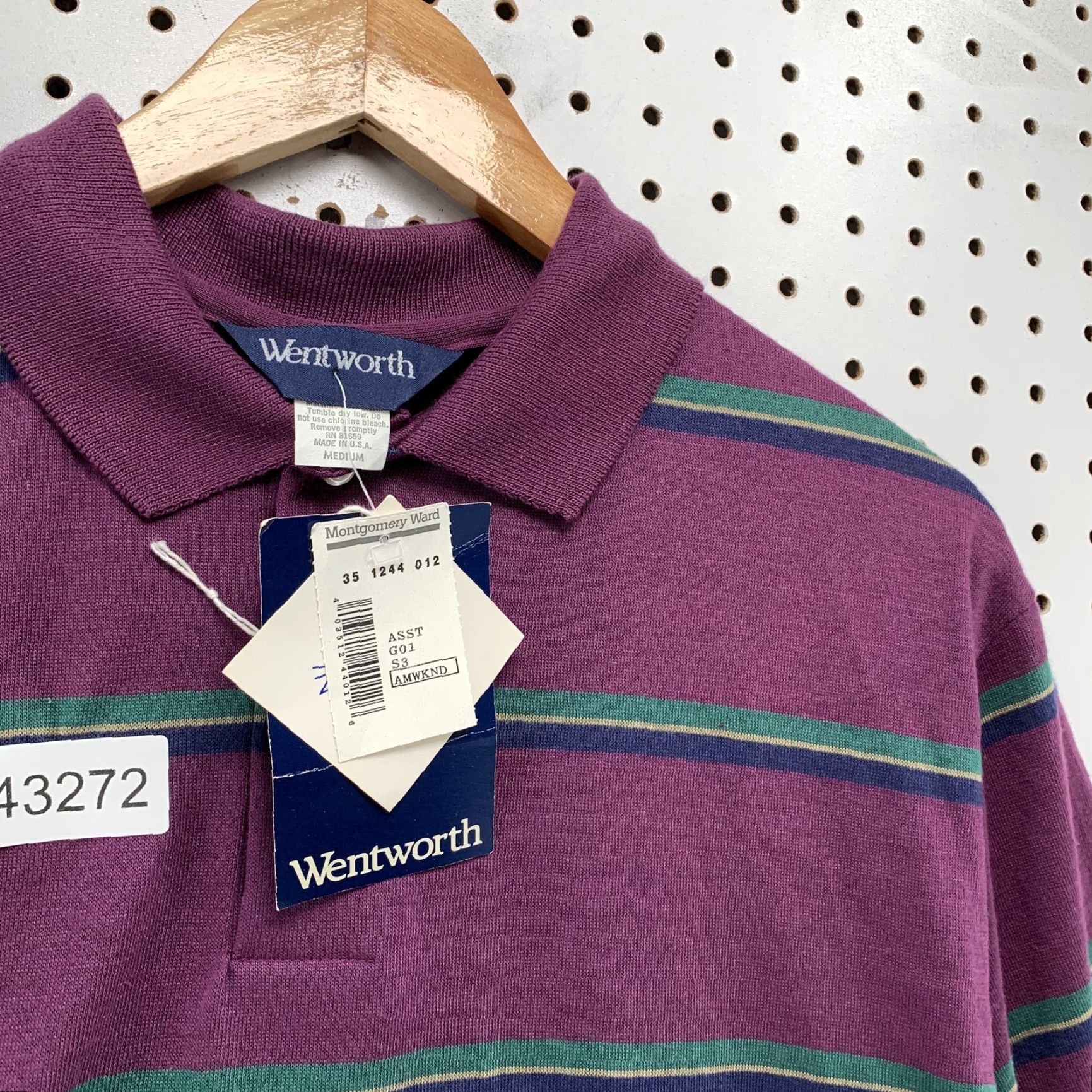 Vintage VINTAGE Wentworth Polo Shirt Men Medium Purple Striped Cotton Made USA Polo Shirt Adult Medium Purple Striped 90s Mens Size US M / EU 48-50 / 2 - 6 Thumbnail