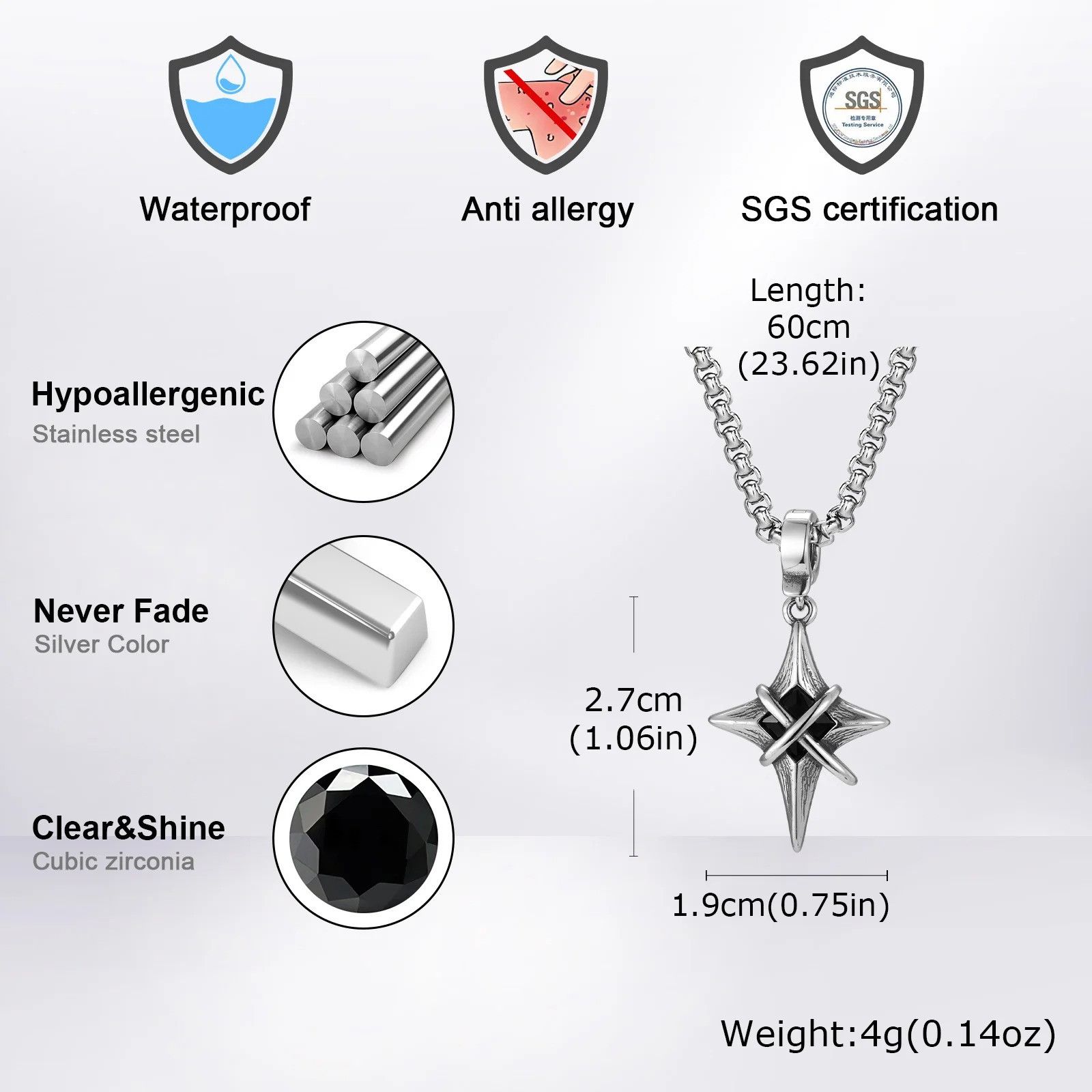 Jewelry Star Cross Pendant Necklace Size ONE SIZE - 6 Thumbnail