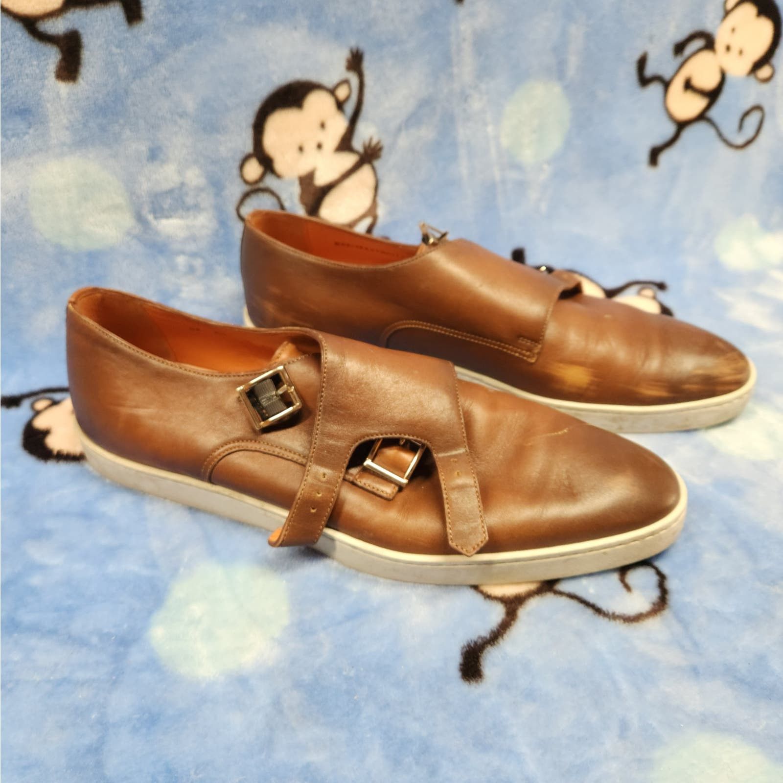 Santoni Double Buckle Leather Monk Shoes Men's Size 9.5