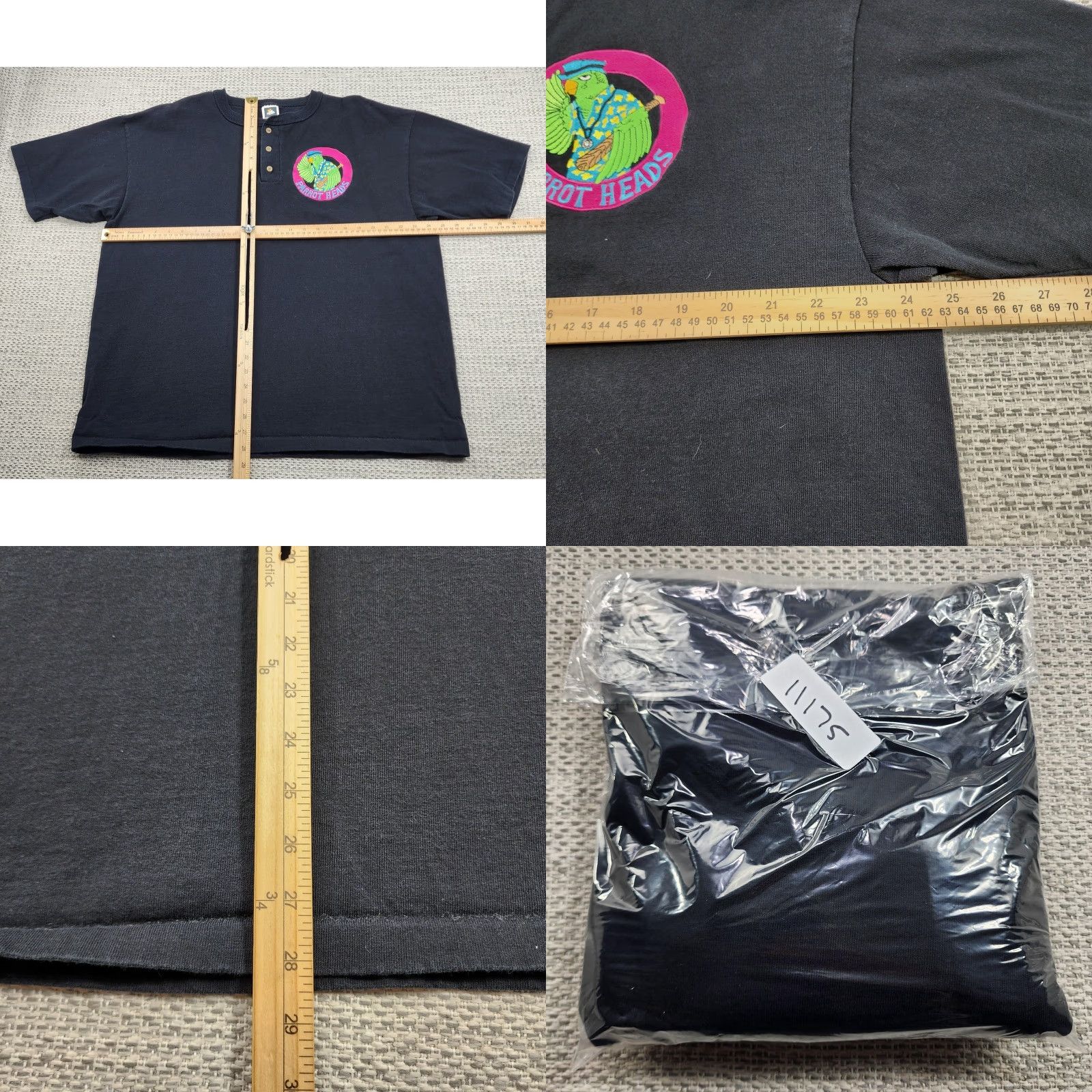 Vintage VINTAGE Cotton Deluxe Parrot Heads Shirt Mens XL Black Henley Short Sleeve Cotton Deluxe Logo Graphic Print 90s USA Mens XL Black Parrot Heads Shirt Size US XL / EU 56 / 4 - 8 Thumbnail