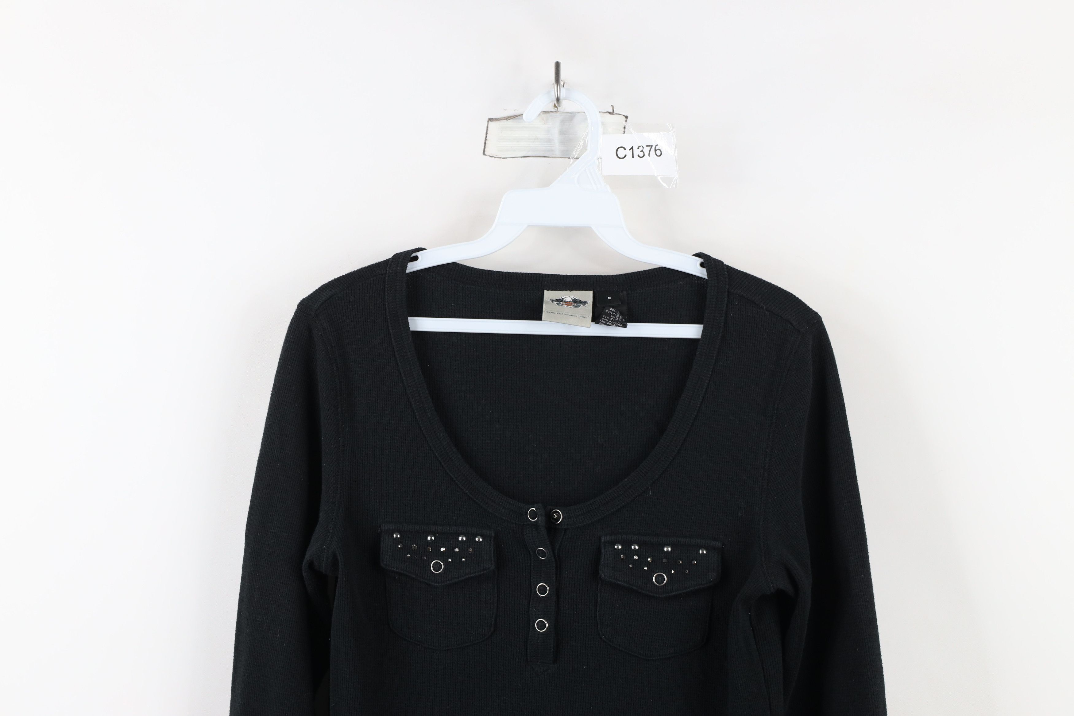 Harley Davidson × Vintage Vintage Y2K Harley Davidson Thermal Waffle Knit T-Shirt Size M / US 6-8 / IT 42-44 - 2 Thumbnail
