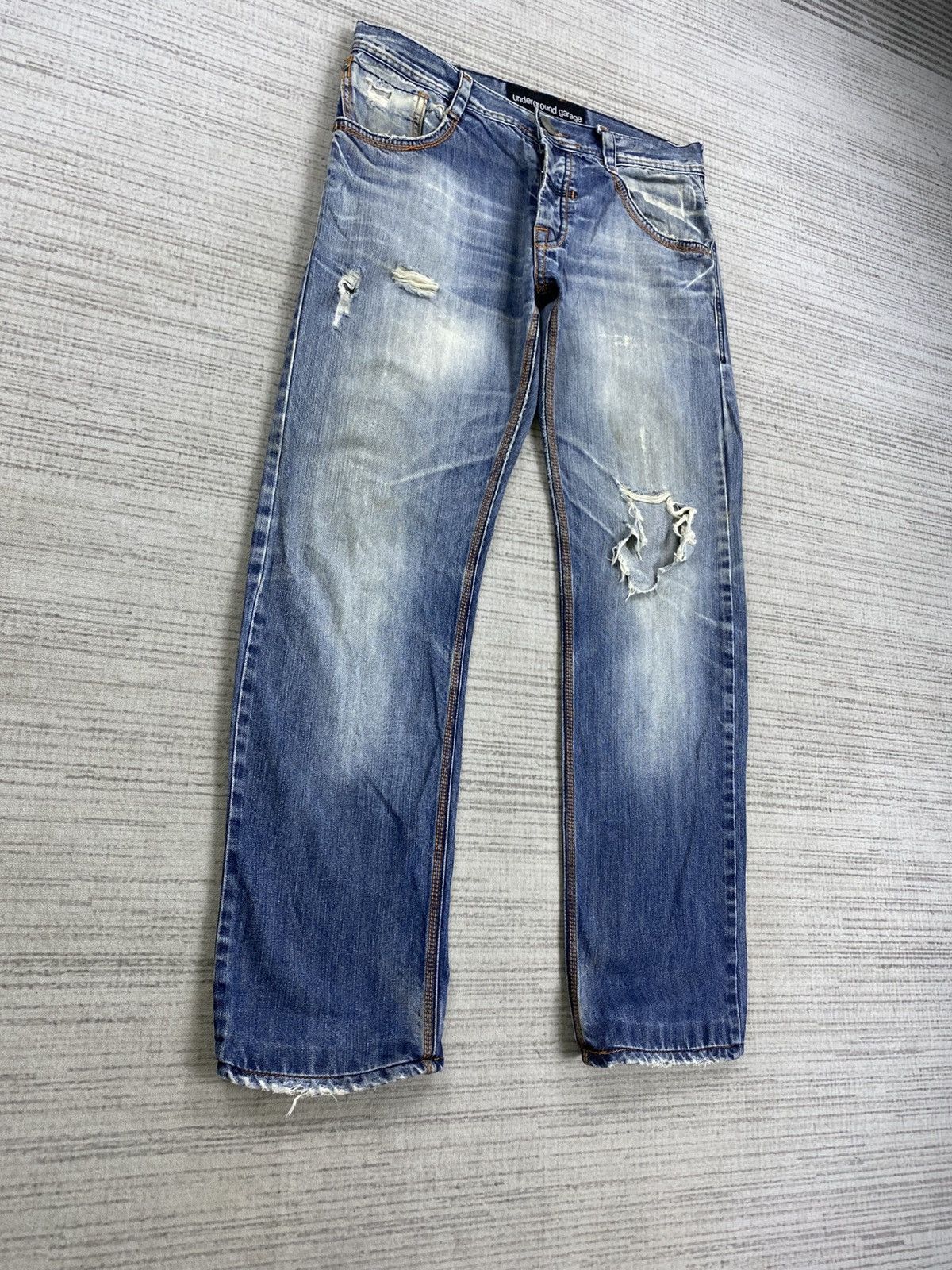 Japanese Brand Vintage Underground Garage Distressed Denim Jeans Size US 34 / EU 50 - 3 Thumbnail