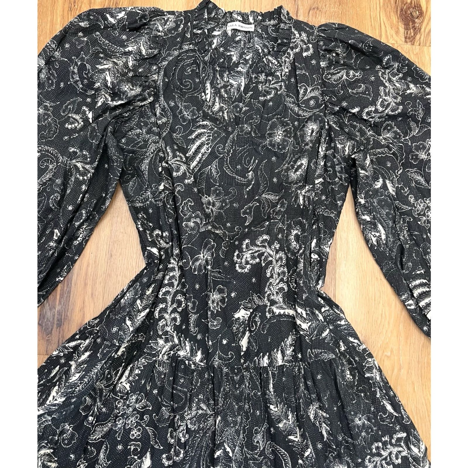 Ulla Johnson Ulla Johnson Cotton Midi Dress Black White 6 Women Floral Fit & Flare Size M / US 6-8 / IT 42-44 - 3 Thumbnail