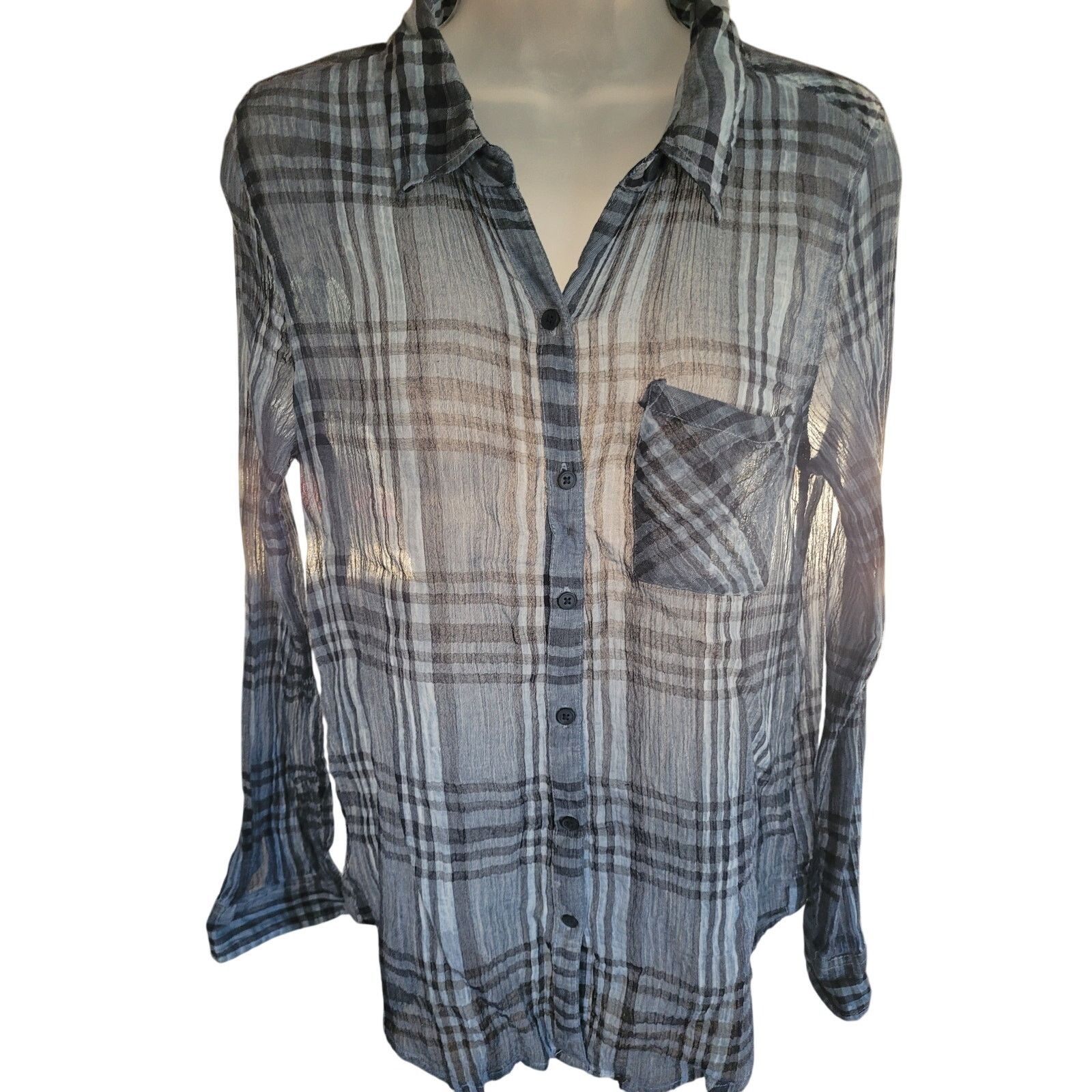 Lucky Brand Lucky Blue Stripe Shirt Long Sleeve Button Up Semi Sheer Med Size M / US 6-8 / IT 42-44 - 3 Thumbnail
