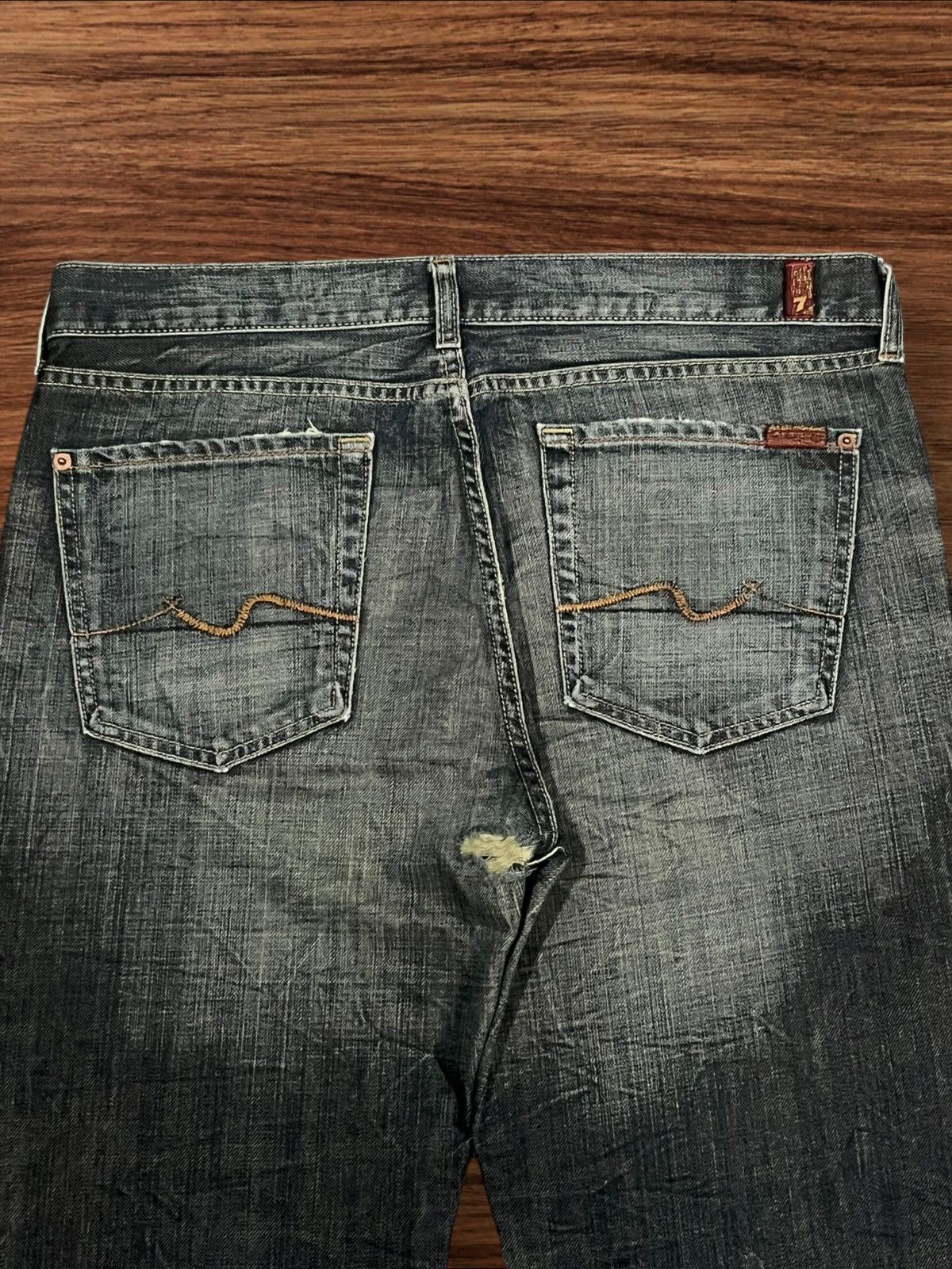 7 For All Mankind ⚡️Crazy⚡️7 For All Mankind Sand Wash Whiskering Flare Jeans Size US 34 / EU 50 - 7 Thumbnail