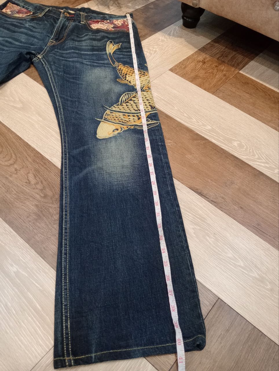 Eternal ETERNAL JAPAN SUKAJAN SUGOI FISH EMBROIDERY BLUE DENIM PANTS Size US 34 / EU 50 - 18 Thumbnail