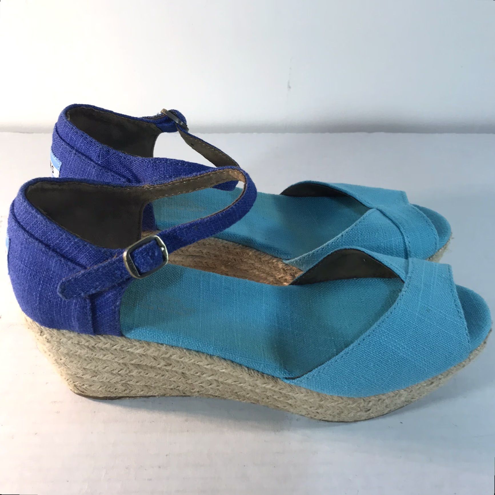 Toms TOMS Teal Blue Wedge Sandals Womens Size 7 Adjustable Buckle Espadrille 3.5in High Heel Bohemian Size US 5.5 / IT 35.5 - 3 Thumbnail