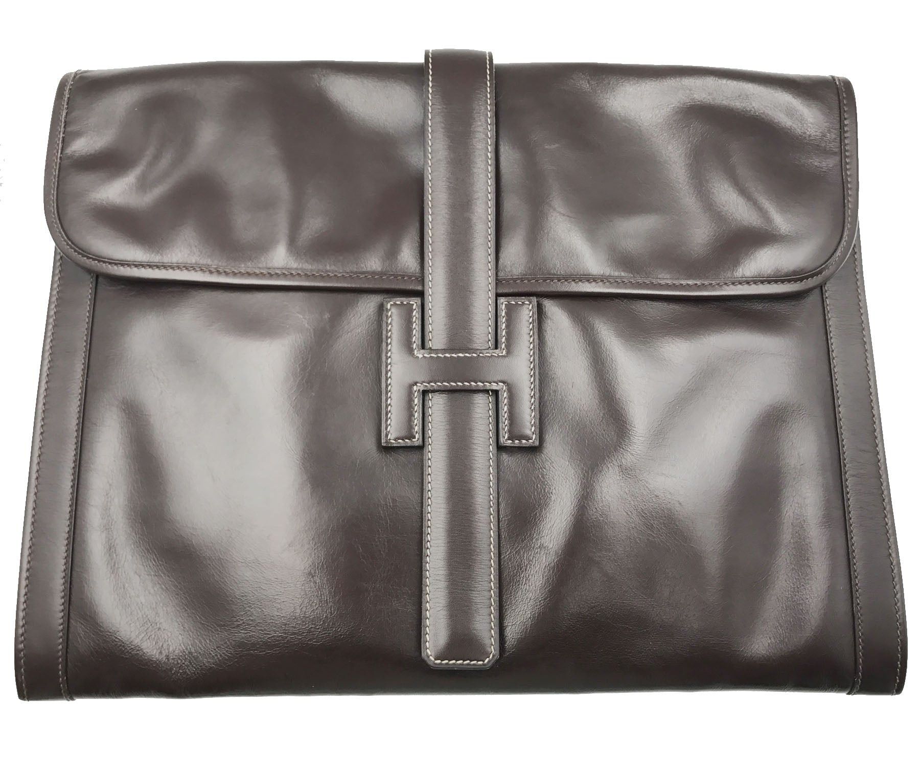 image of Hermes Dark Chocolate Brown Jige Gm Large Clutch, Women's