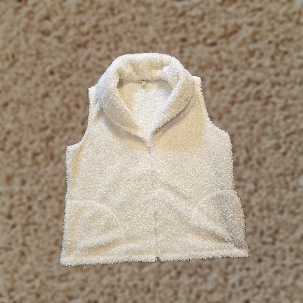 J. Jill J Jill Vest Womens Large White Fleece Boucle Zip Sleeveless Capsule Midweight Casual Winter Spring Fall Pockets Size L / US 10 / IT 46 - 1 Thumbnail