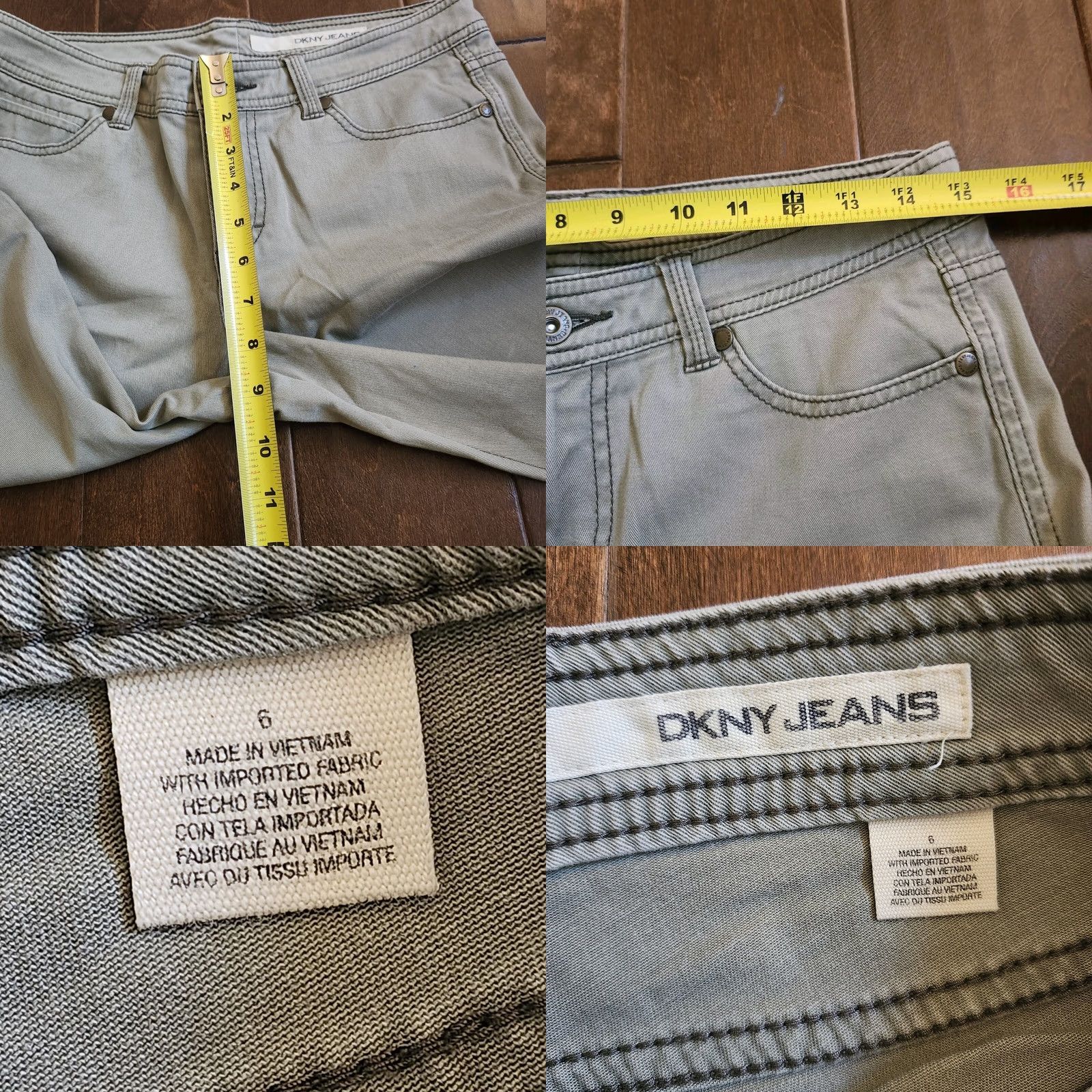 DKNY DKNY Women's Jeans - Khaki Gray - Size 6 - Cotton Spandex - Regular Fit - Zip Button Closure - Machine Washable - Solid - VAT? Size 28" / US 6 / IT 42 - 8 Thumbnail