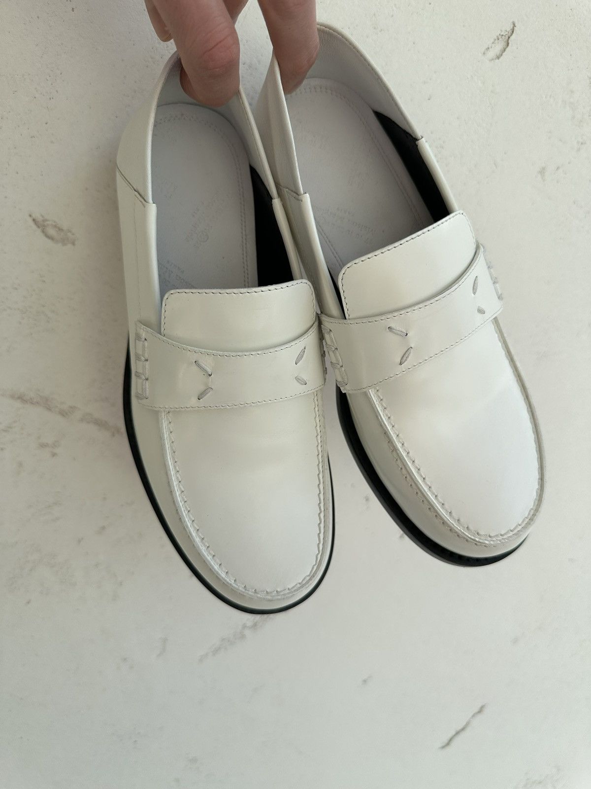 Maison Margiela Maison Margiela White Stitch Leather ‘Camden’ Penny Loafers Size US 5 / IT 35 - 2 Thumbnail
