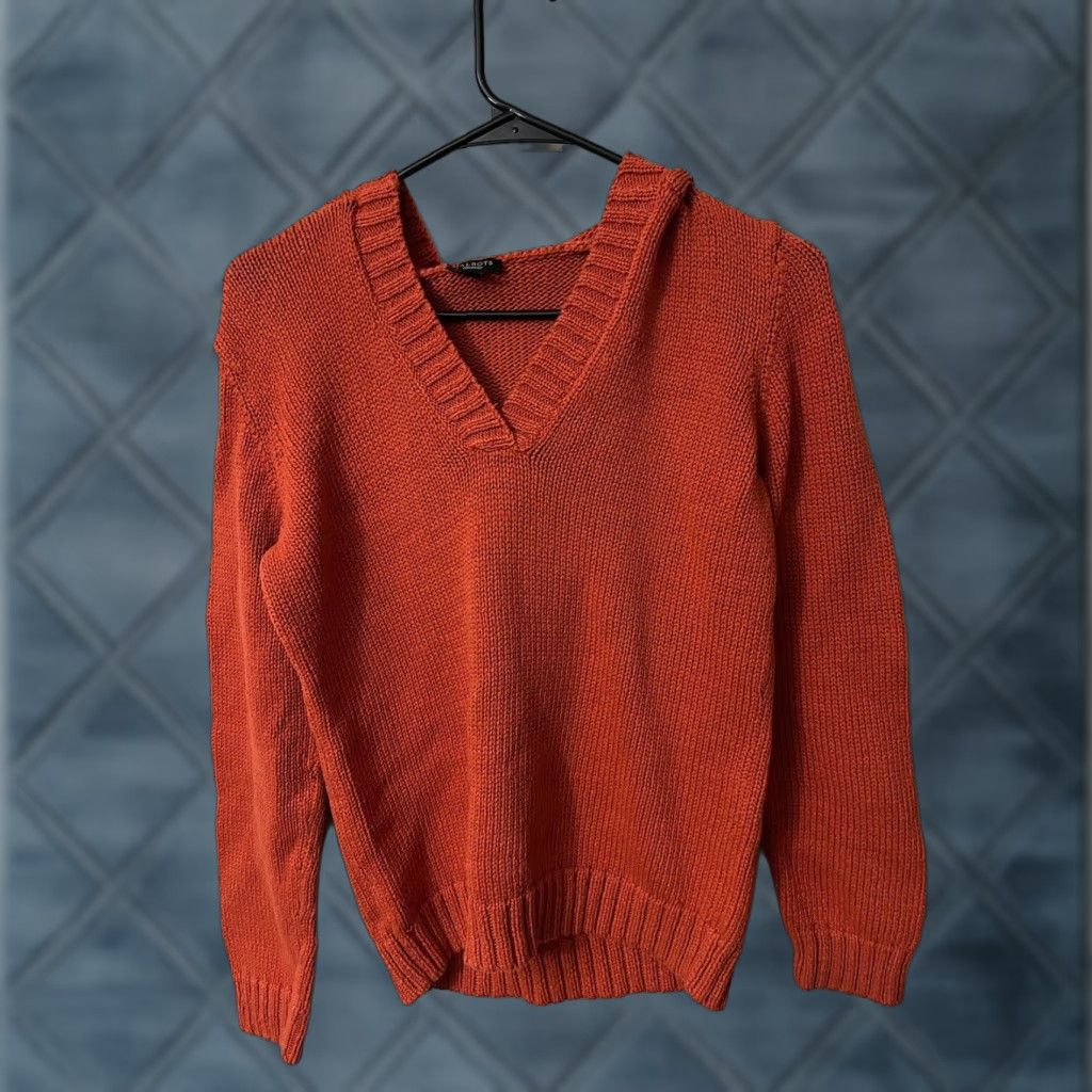 Talbots Talbots Women's Sweater Pullover Hoodie Orange M Cotton Knit V-Neck Bohemian Classic Size M / US 6-8 / IT 42-44 - 1 Thumbnail