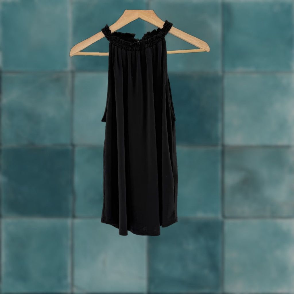 Adrianna Papell Adrianna Papell Black Sleeveless Ruffle Mock Neck Blouse Sz S Women Top Event Office Blouse Size S / US 4 / IT 40 - 1 Thumbnail