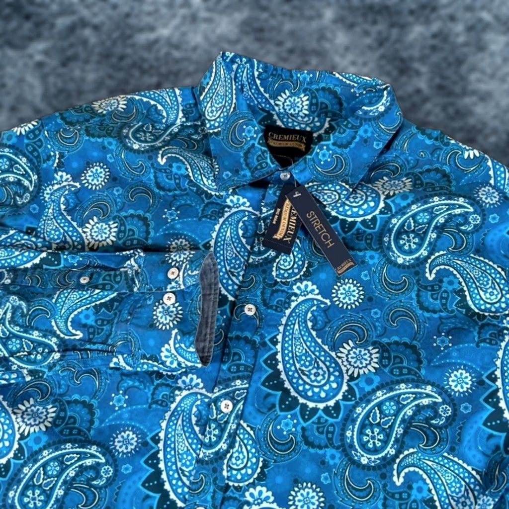 Cremieux Cremieux Button-Down Shirt Big 3XB Paisley Blue Mens Long Sleeve Stretch Casual Shirt Womens? Size US XXL / EU 58 / 5 - 1 Thumbnail