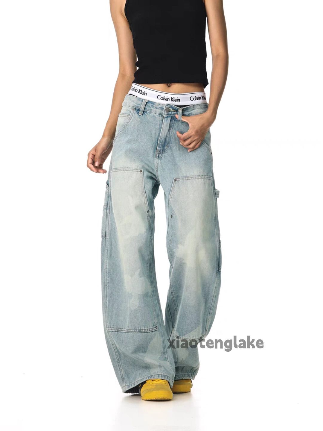 Jean Unisex washed faded loose baggy carpenter hiphop pants Size US 30 / EU 46 - 3 Thumbnail