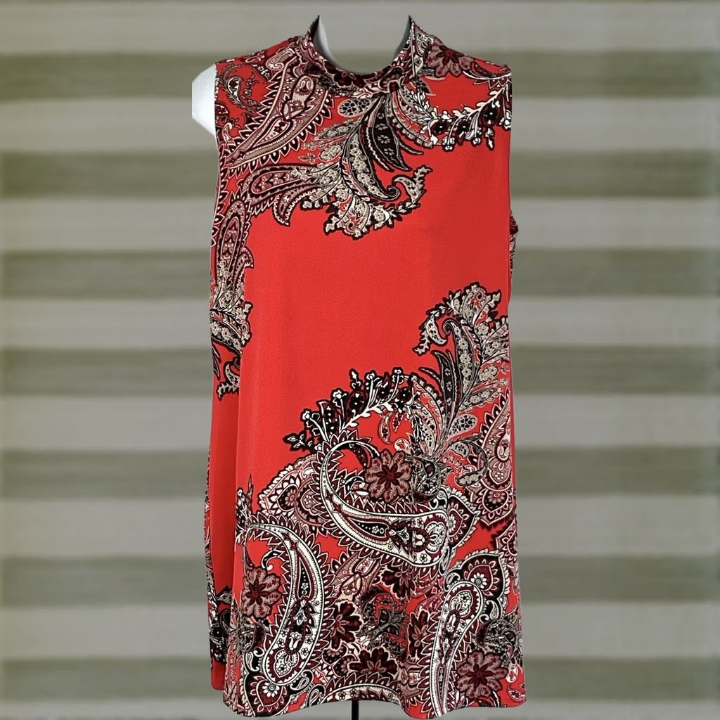 Melissa Melissa Paige Sleeveless Mini Sheath Dress M Red Paisley MockNeck Retro 60s Mens Women Girls Size M / US 6-8 / IT 42-44 - 1 Thumbnail