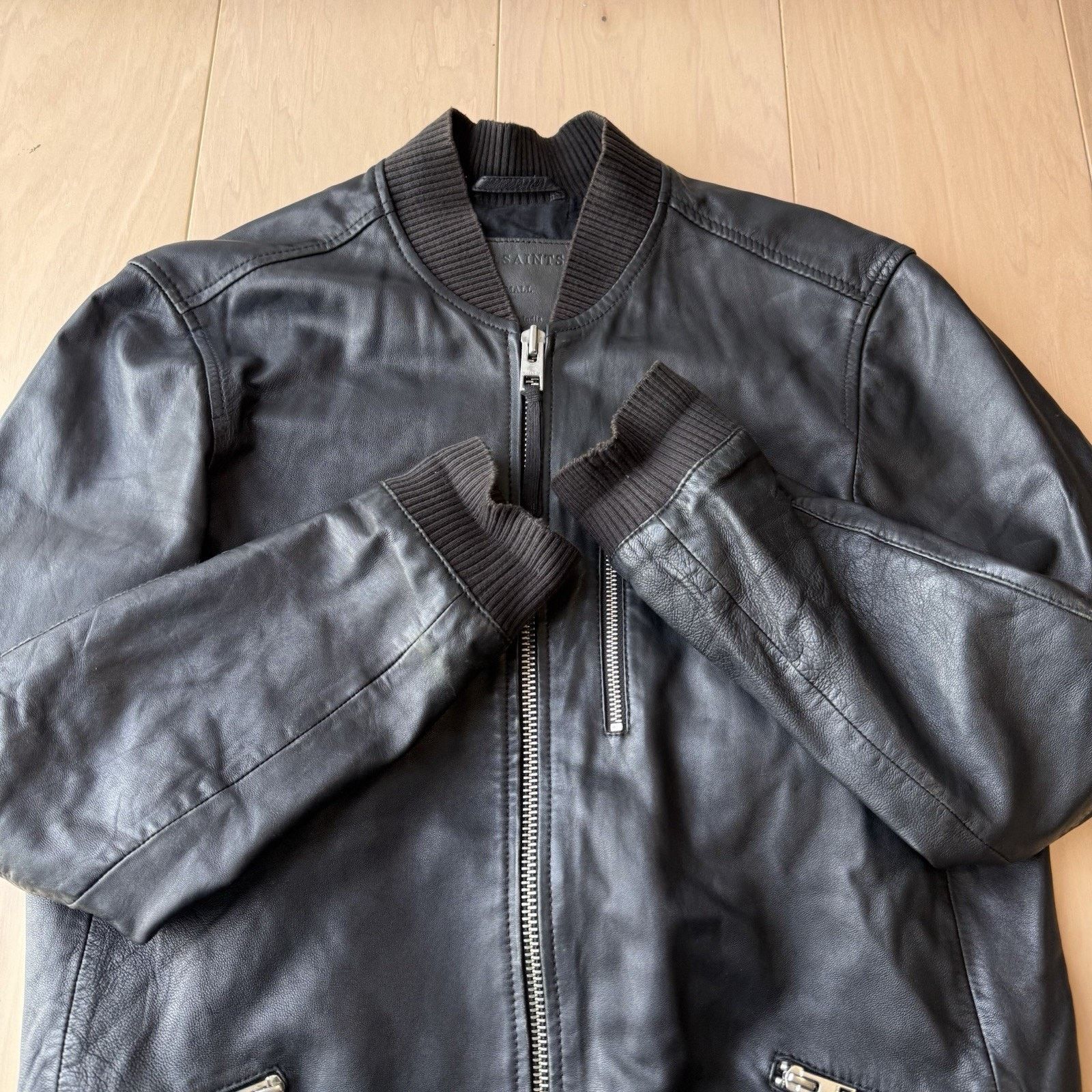 Allsaints All Saints Utility Bomber Jacket S Black Leather Full Zip Size US S / EU 44-46 / 1 - 4 Thumbnail