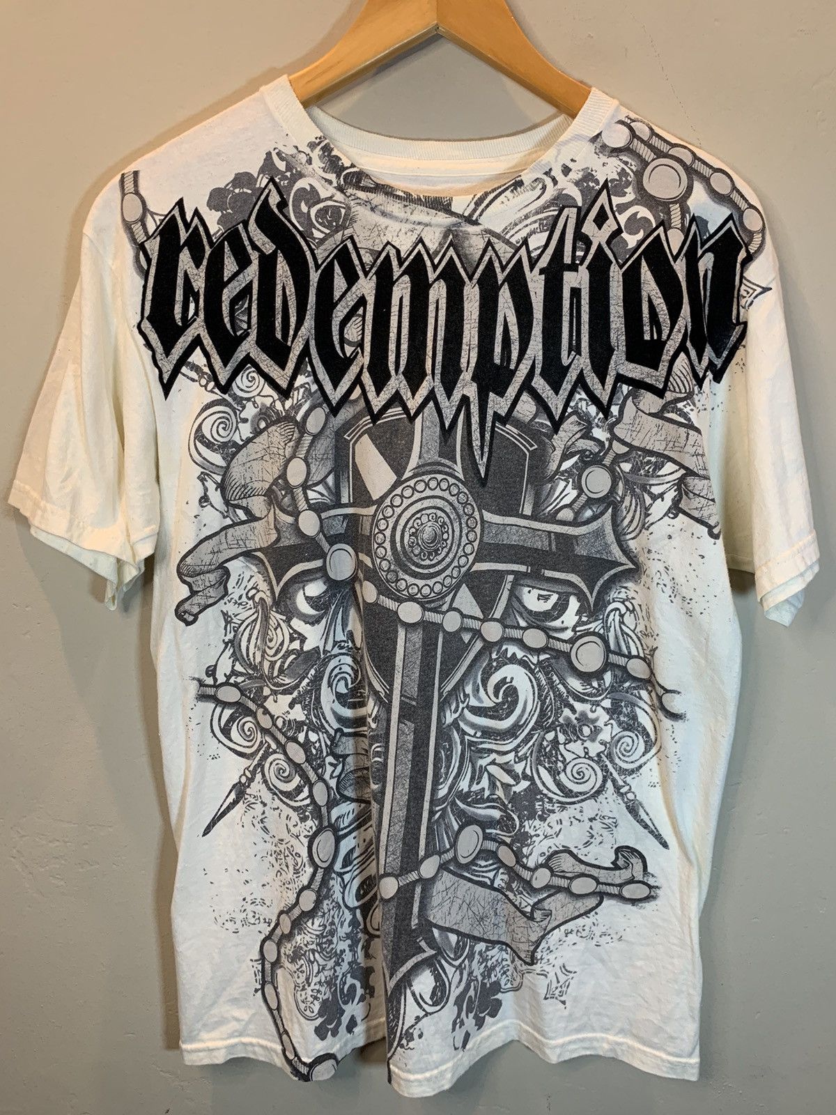Chemistry × Vintage *RARE* Vintage Redemption Jesus AOP Cross Y2K Christ T-Shirt Size US M / EU 48-50 / 2 - 1 Thumbnail